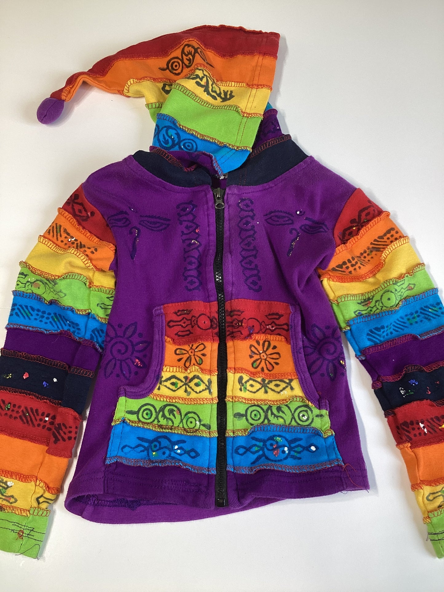 #129 REDUCED Hippie rainbow zip up jacket fits like 3T/4T