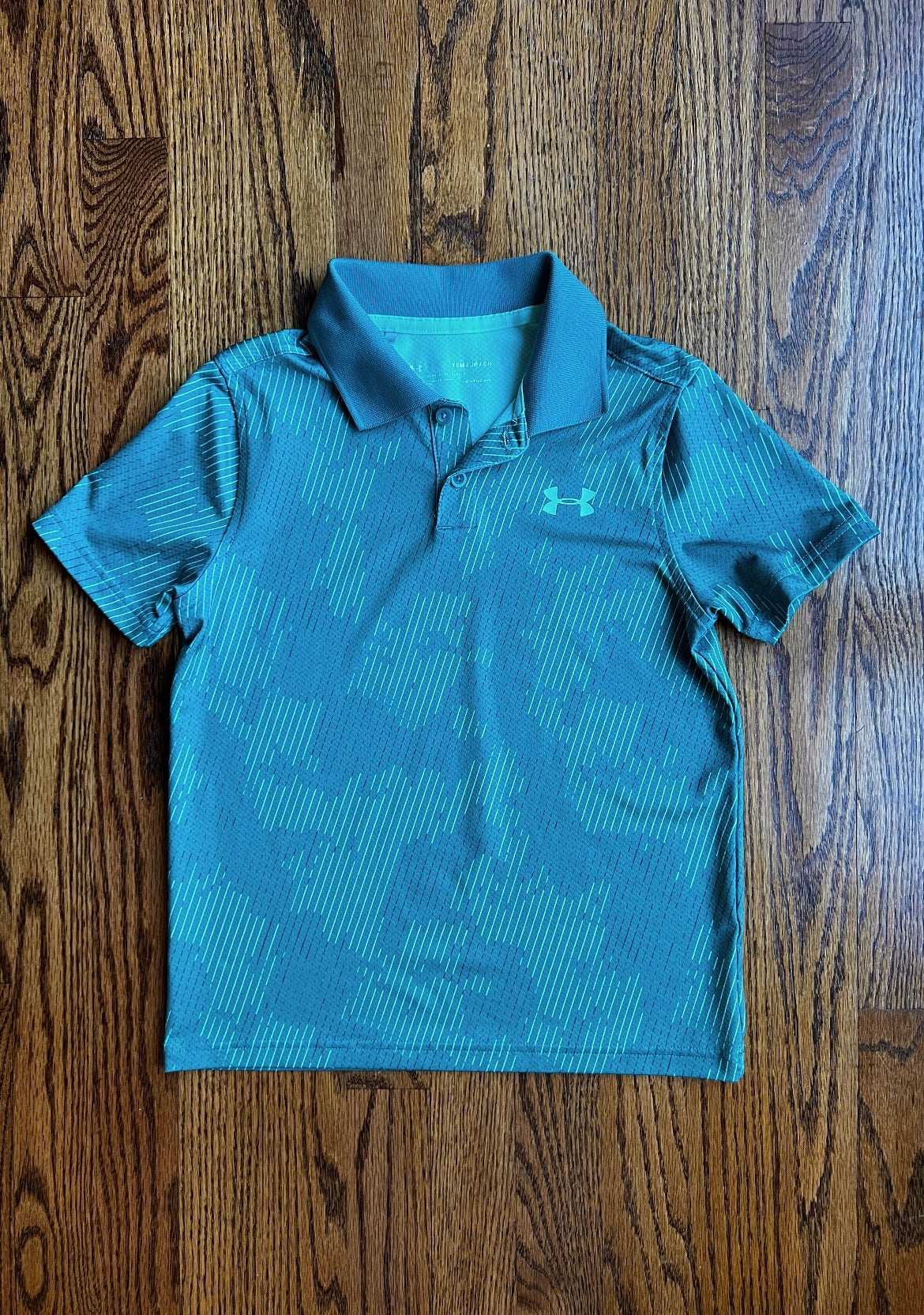 Seller #115 - Under Armour Boys Small Athletic Polo Shirt, Teal Stripe, EUC