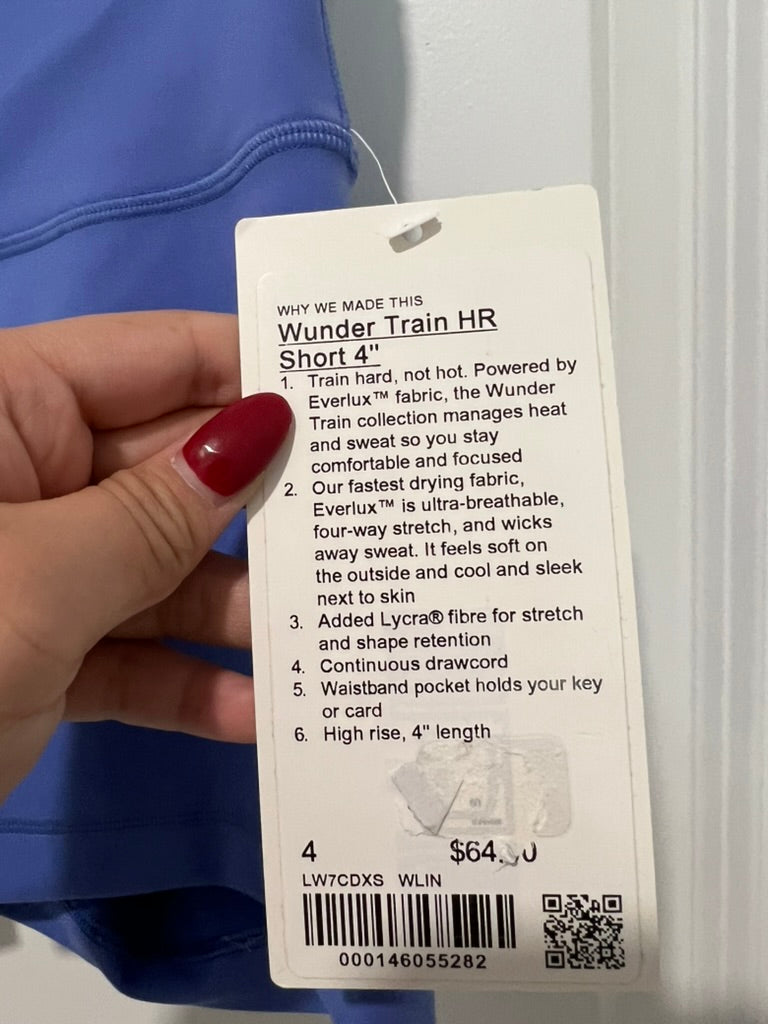 Seller #76 - Lululemon Wunder Train HR Short 4" Size 4 WLIN Wild Indigo NWT $64