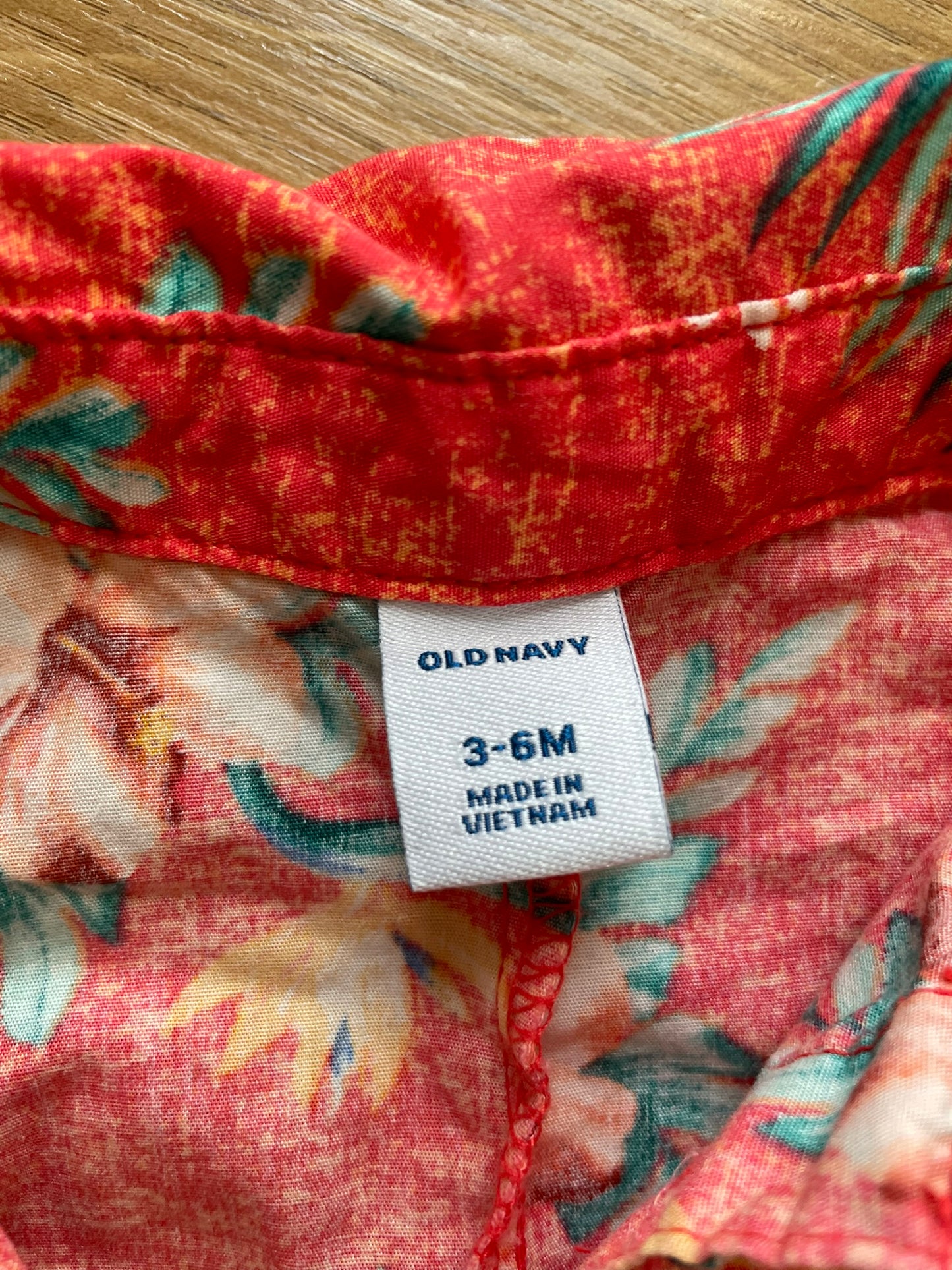 #6 - Boy's Old Navy Red/Floral Hawaiian Romper/Onesie, 3-6 months