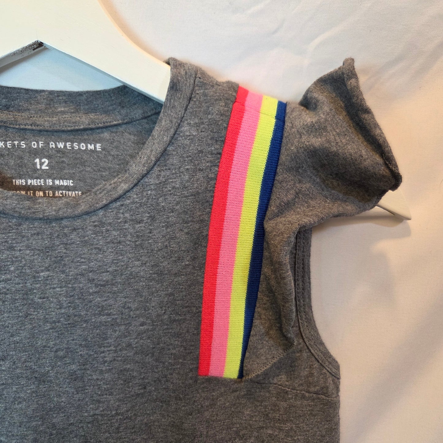 #112 - Rockets of Awesome Gray Dress with Rainbow Details, Size 12, EUC