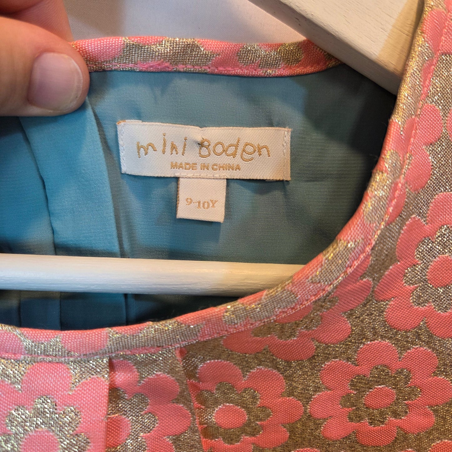 #112 - Mini Boden Pink and Gold Dress, Size 9-10y, EUC