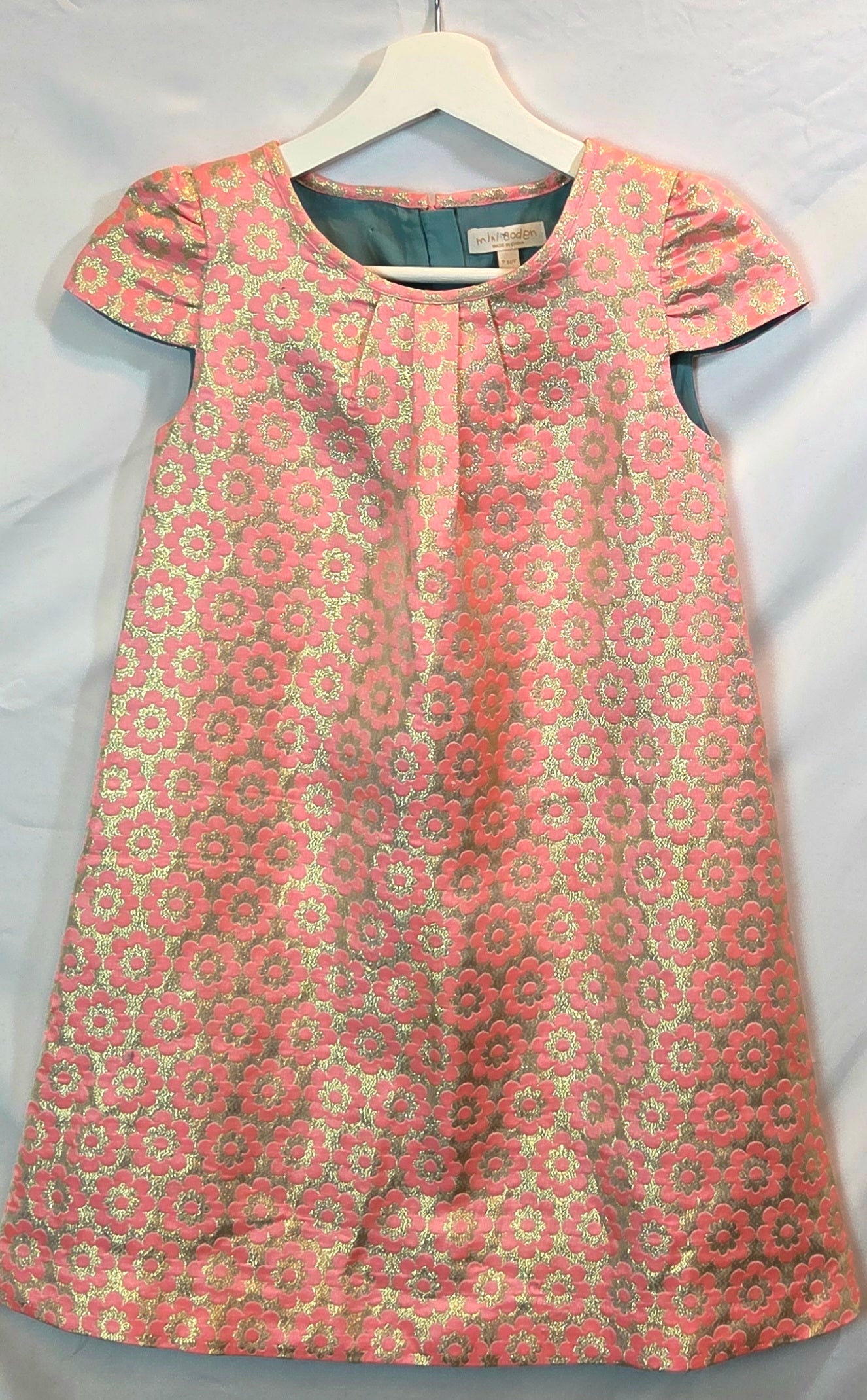 #112 - Mini Boden Pink and Gold Dress, Size 9-10y, EUC