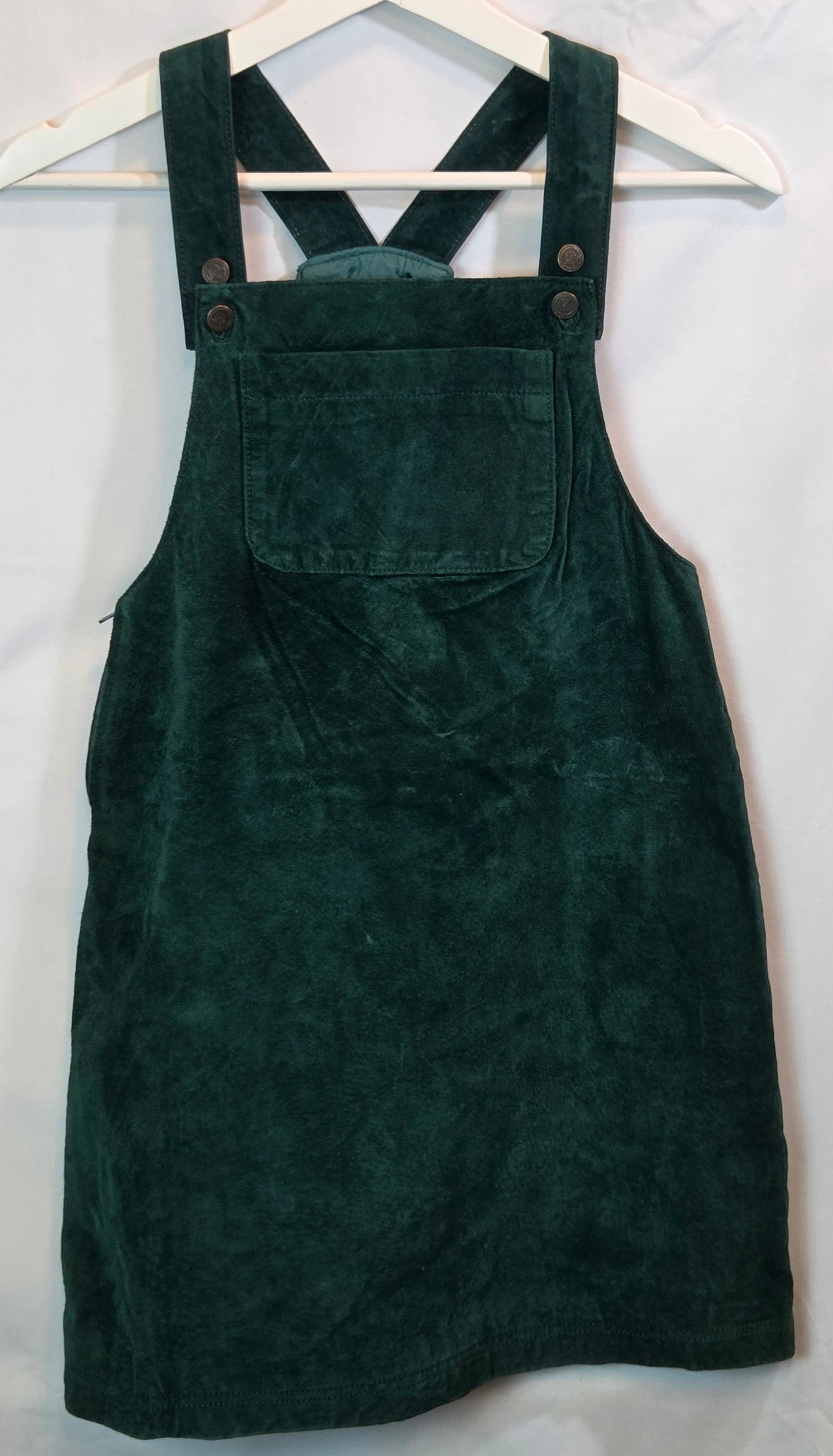 #112 - Vintage - Who's That Girl 100% Leather (suede) overall Dress, Size 14