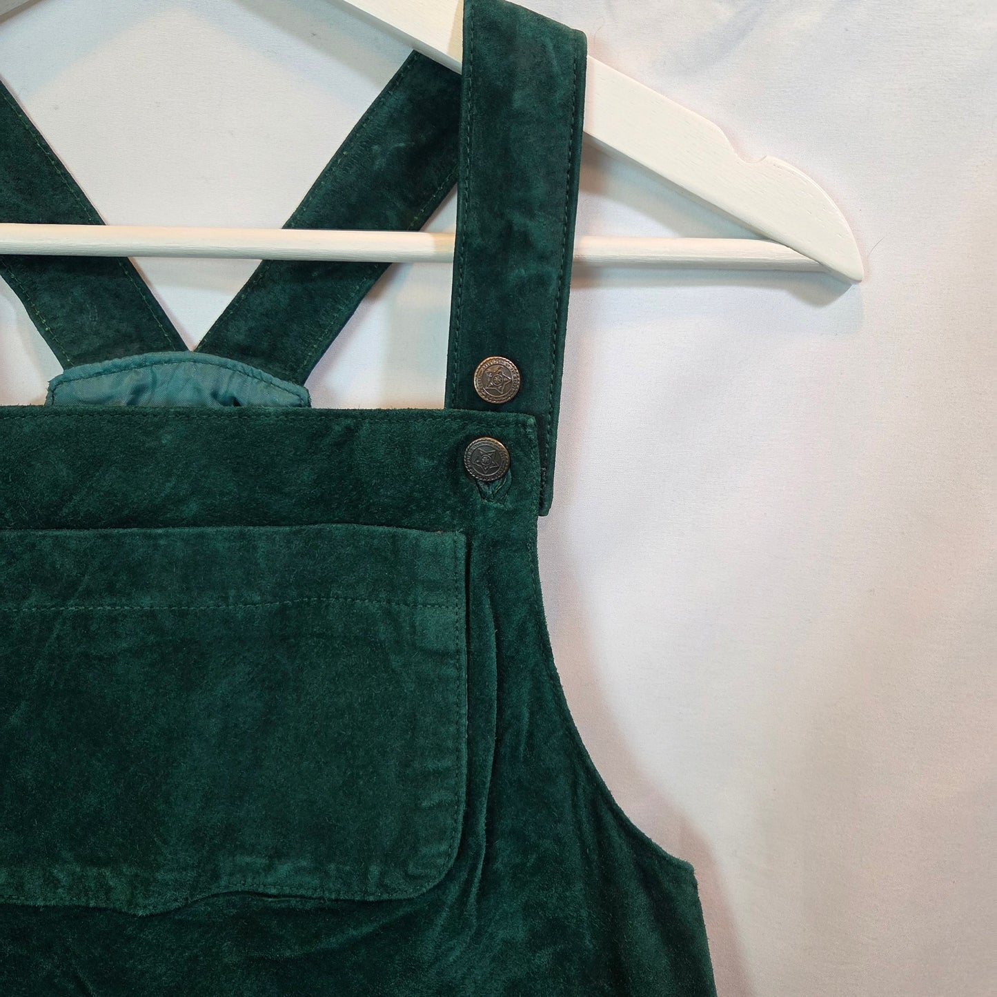 #112 - Vintage - Who's That Girl 100% Leather (suede) overall Dress, Size 14