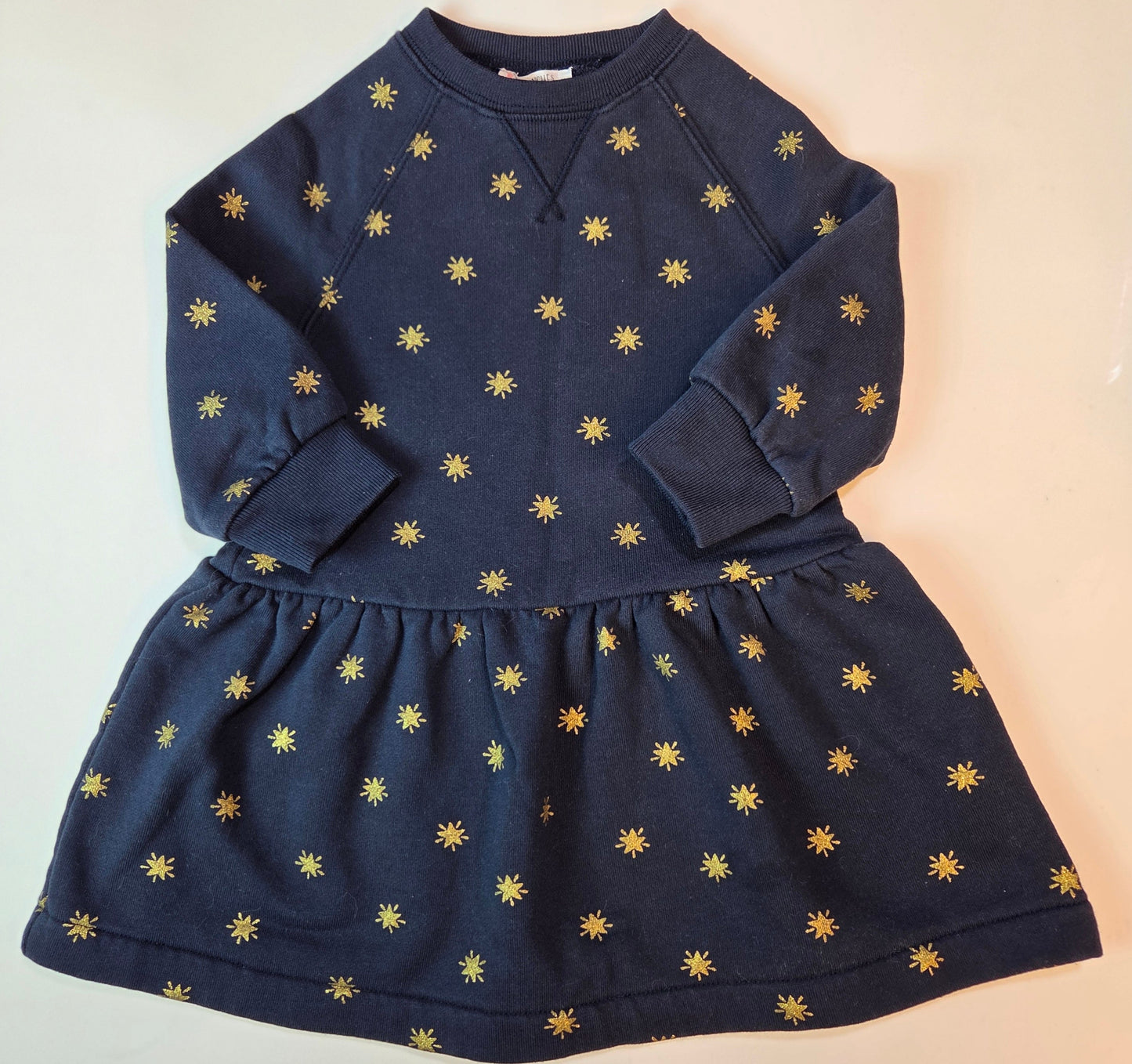#112 - Crewcut Navy Dress with Gold Stars Fleece Dress, Size 2, EUC