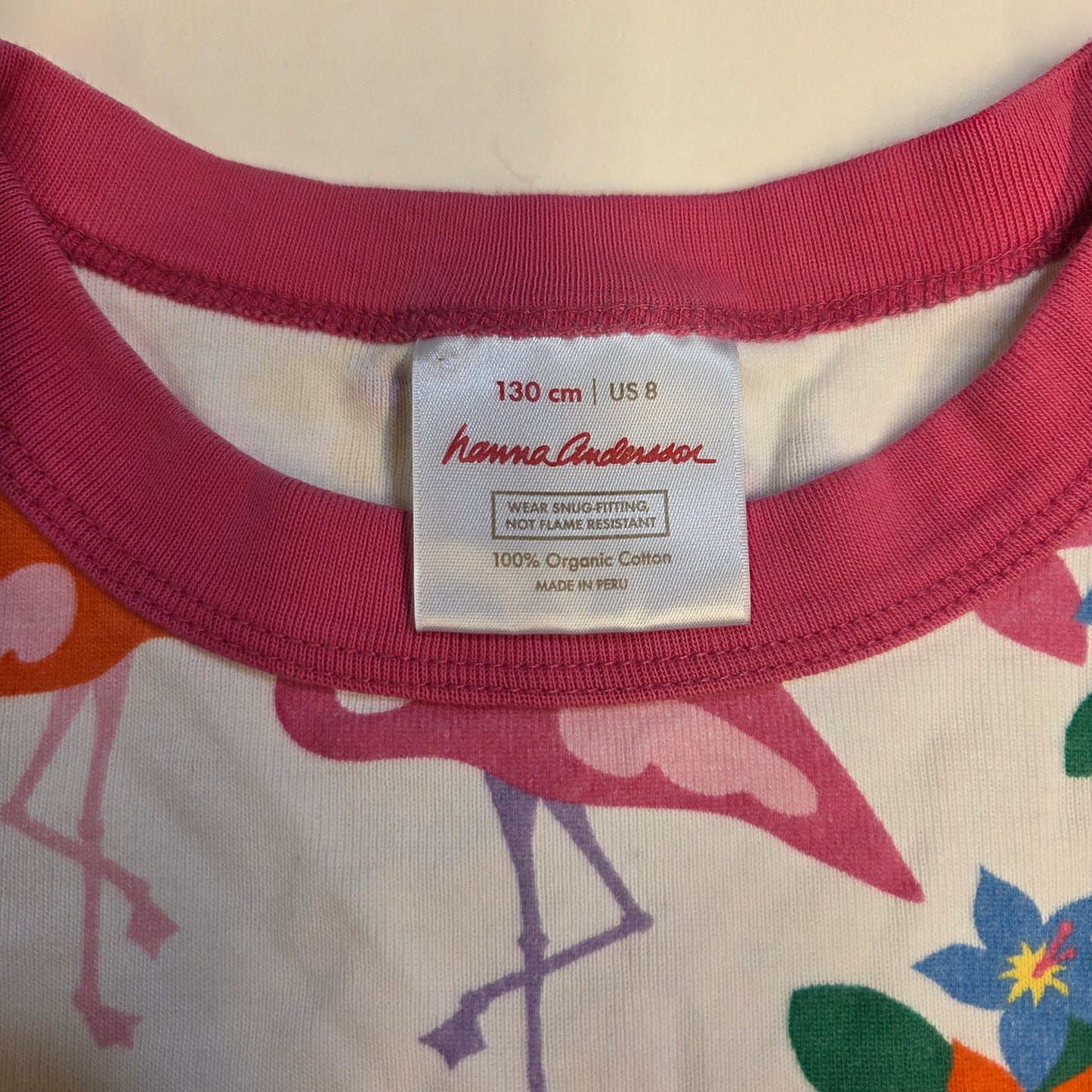 #112 - Hanna Andersson Flamingo Print Short-John PJS, Size 130 (8), VGUC