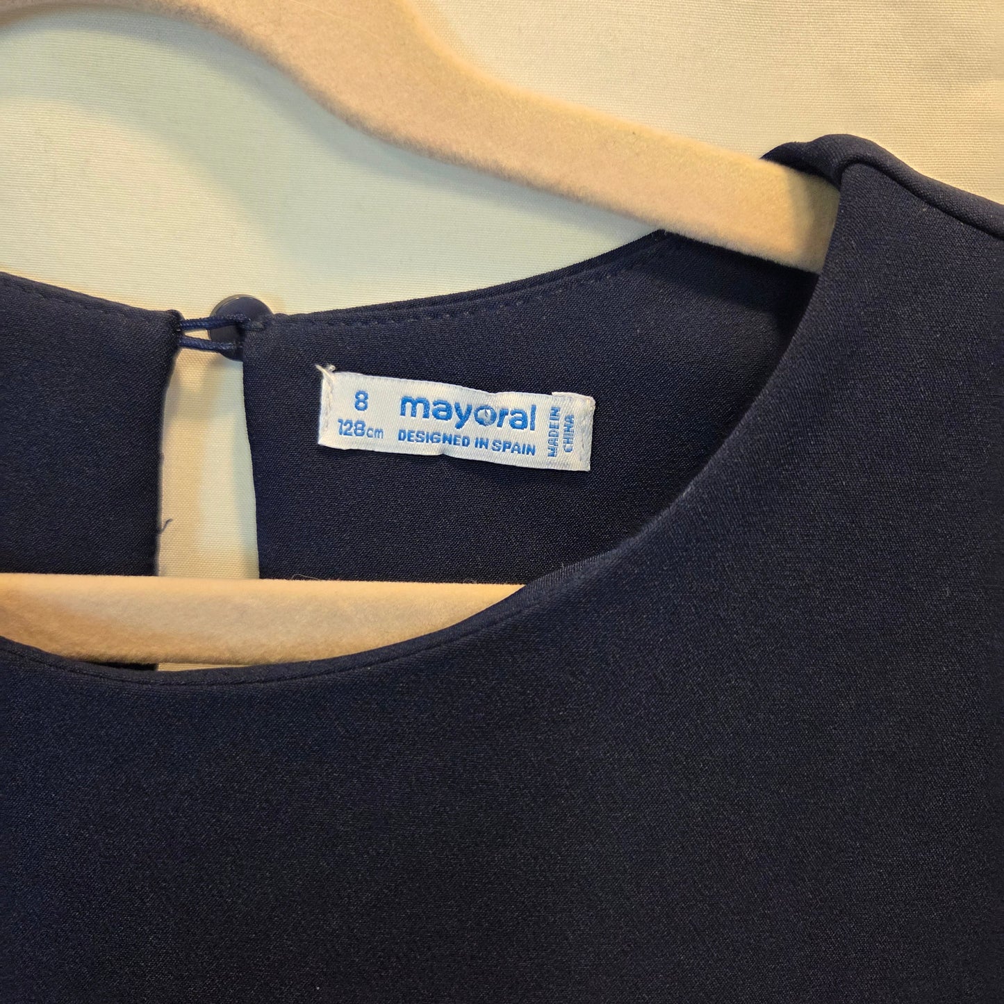 #112 - Mayoral Navy Blue Dress, Bow detail, Size 8 (128), EUC