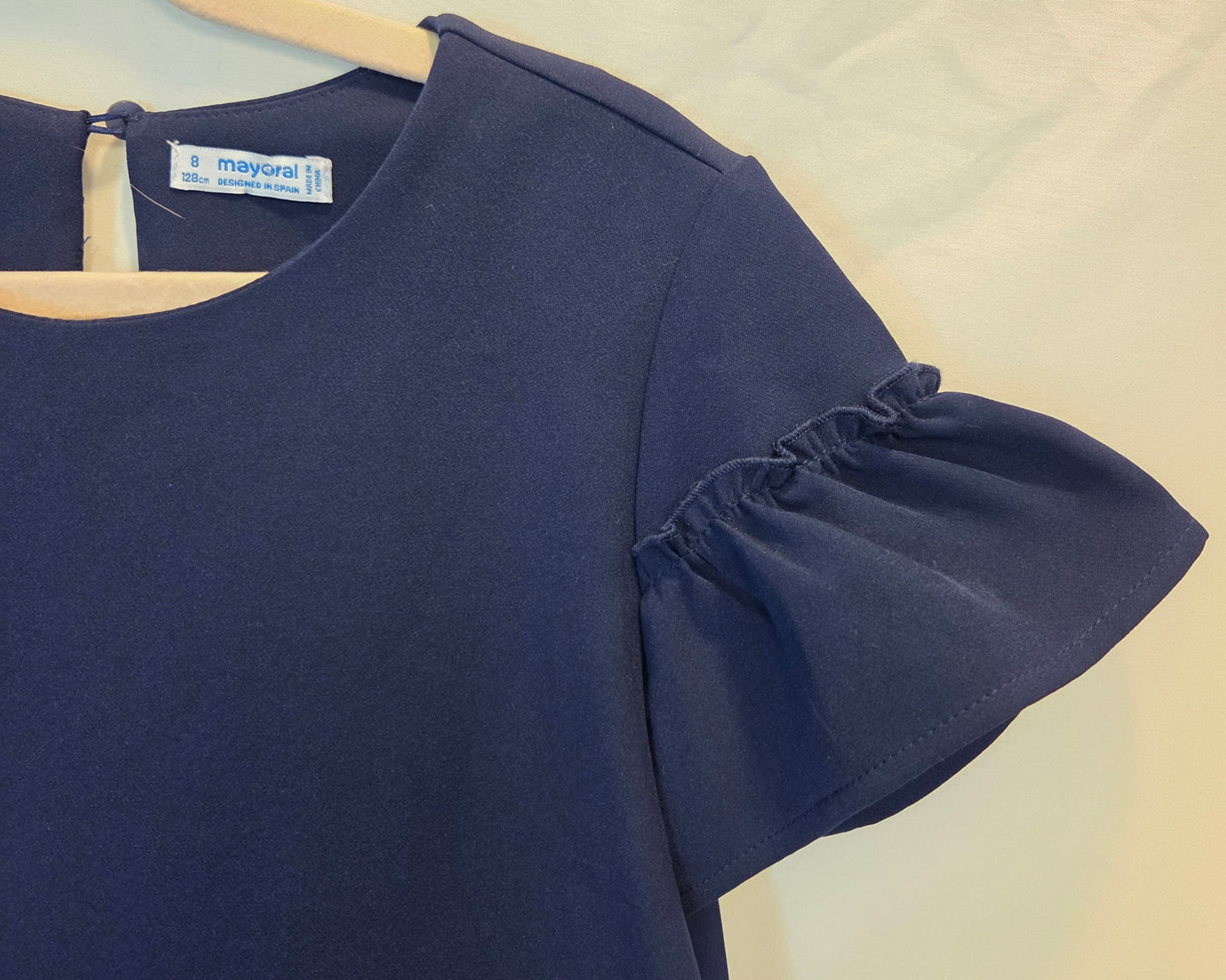 #112 - Mayoral Navy Blue Dress, Bow detail, Size 8 (128), EUC