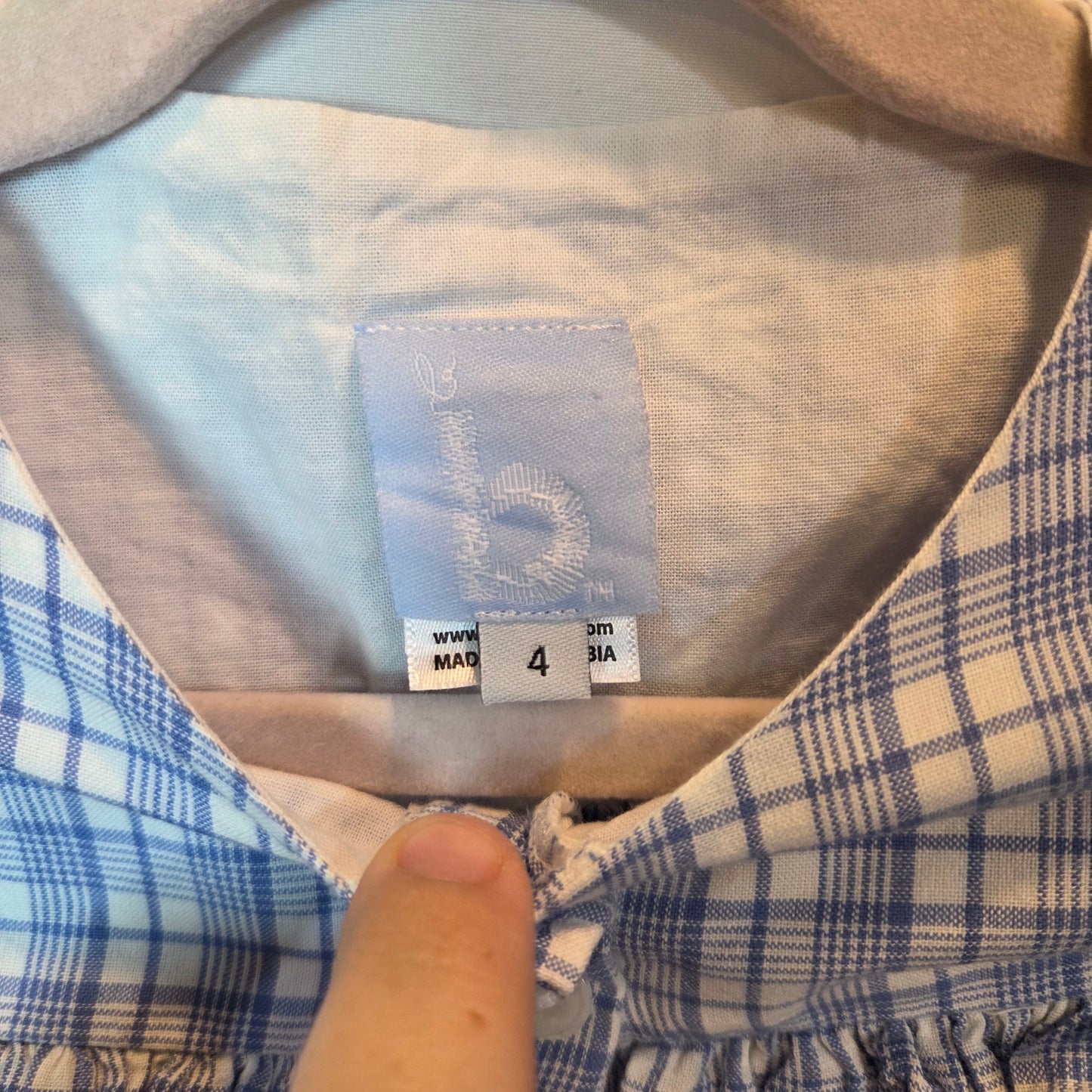 #112 - Bella Bliss White and Blue Plaid Blouse, Girls Size 4, EUC