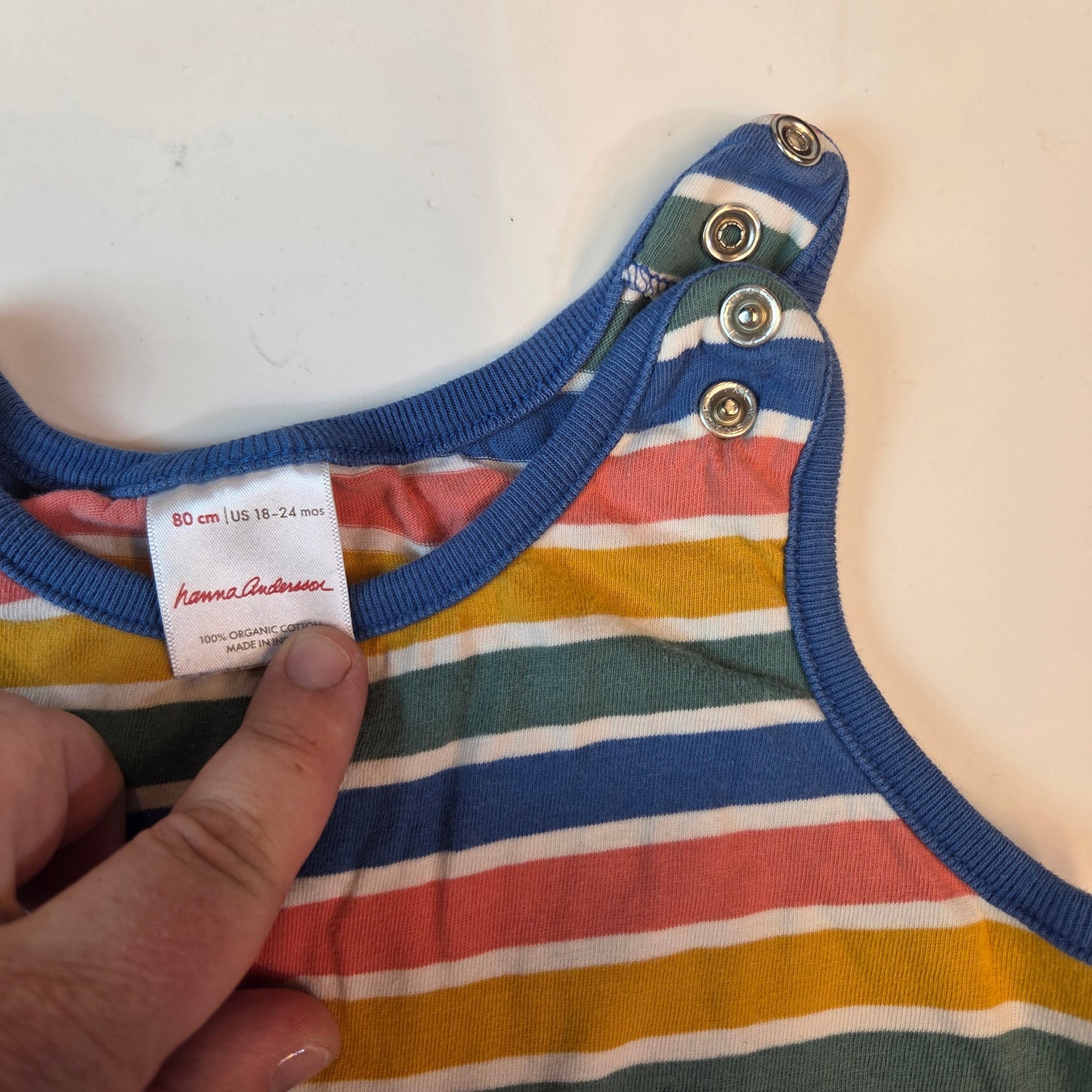 #112 - Hanna Andersson Striped Romper, Size 80(18-24m), VGUC