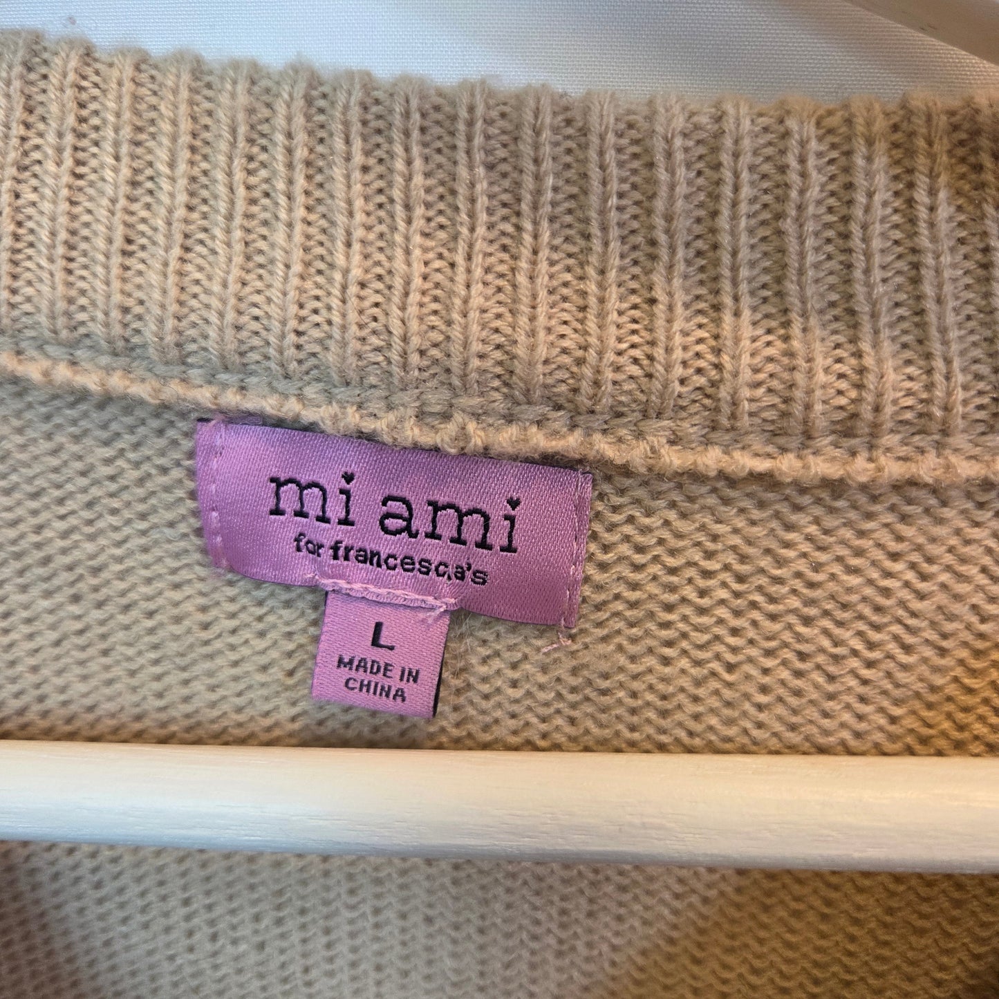 #112 - Tan "Game Day" Sweater, Women's Size L, EUC