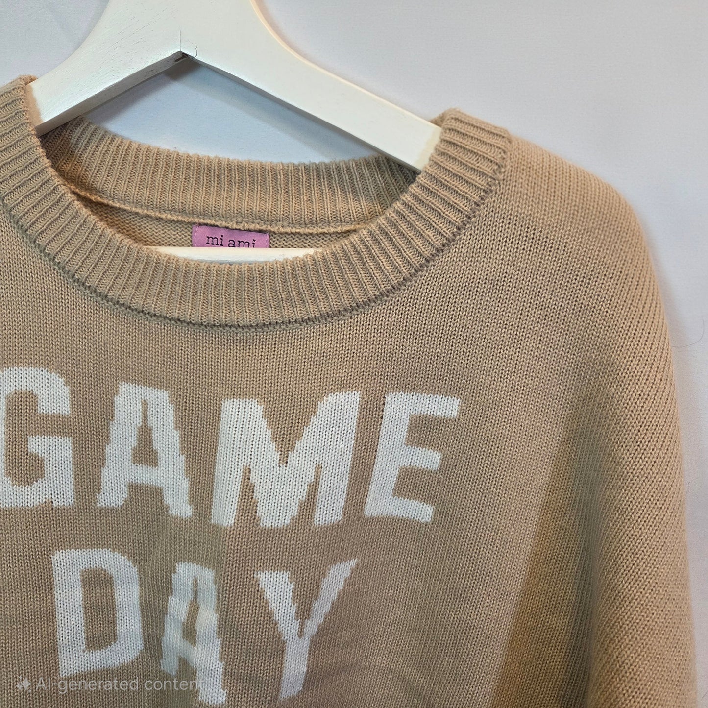 #112 - Tan "Game Day" Sweater, Women's Size L, EUC