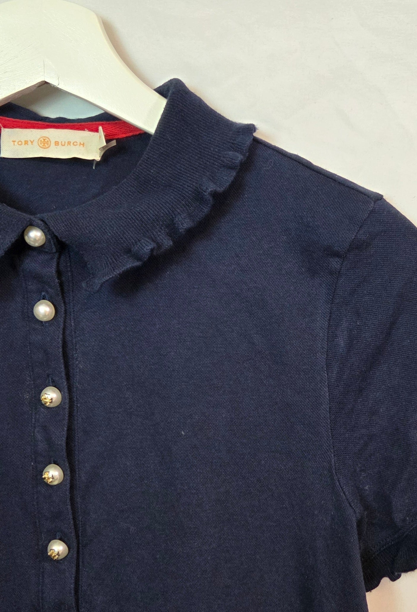#112 - Tory Burch Navy Blue Polo Shirt, Women's Size S, EUC