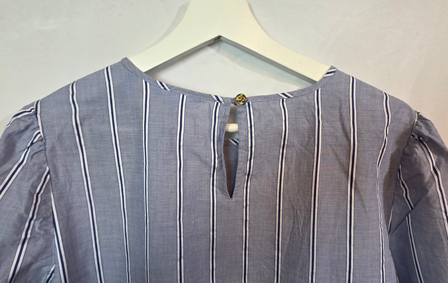 #112 - Draper James Blue and White Striped Blouse, Women's Size 12, EUC