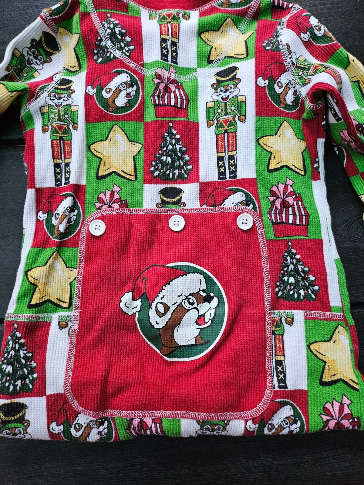 #109. Girls size 5. EUC/ Like New Buc-ee's Christmas nutcracker one-piece thermal pjs