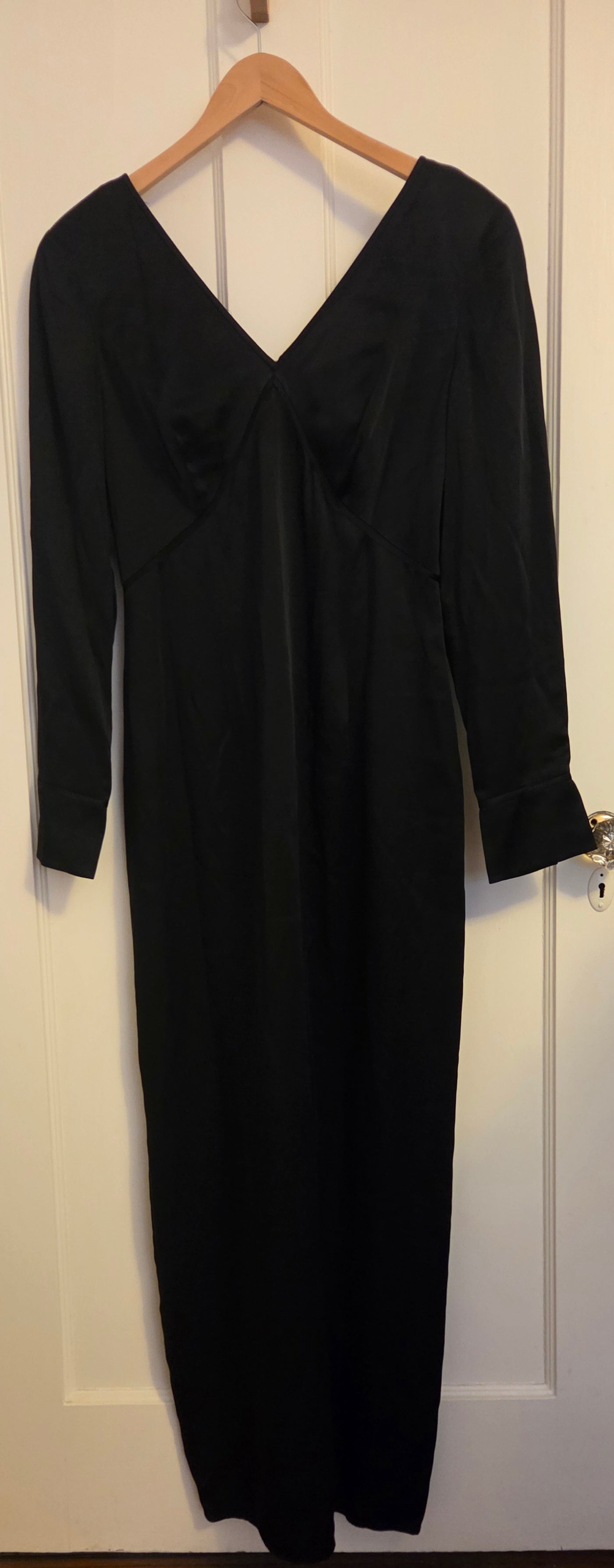 #112 - Episode Black Satin Dress, Size 14, EUC