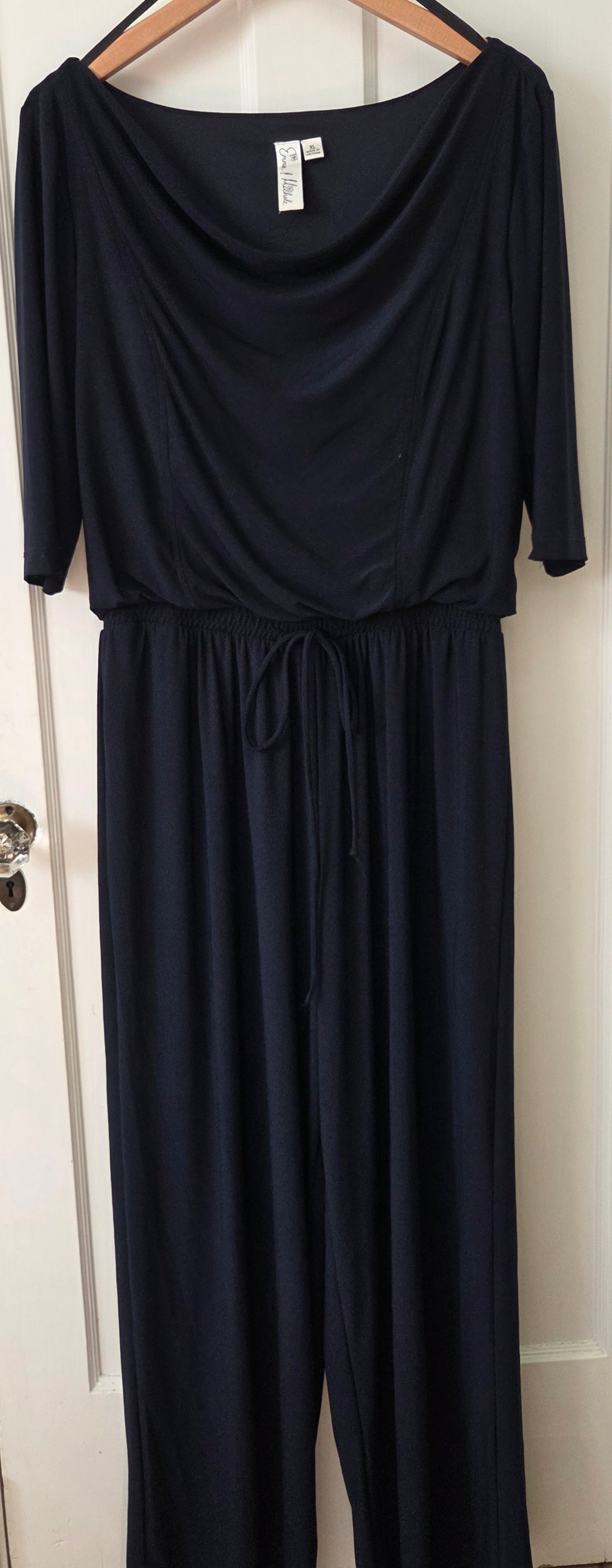 #112 - Navy Blue Jumpsuit with Drawstring Waist, Women's Size XL, EUC