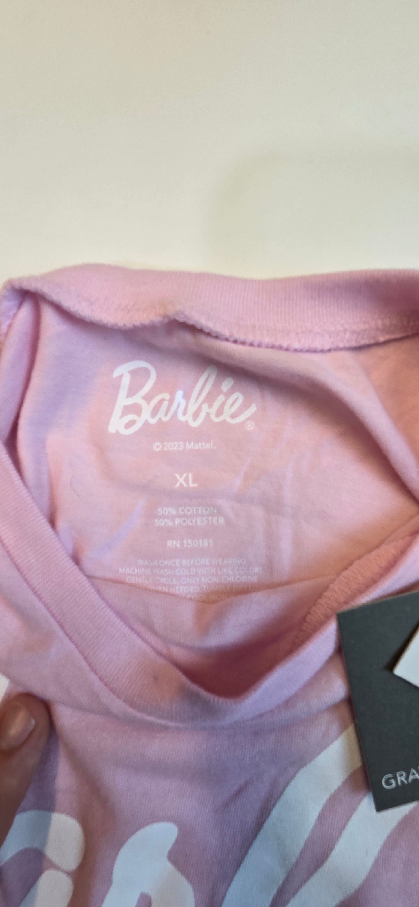 #112 - Barbie Pink Script T-Shirt, Size XL, NWT