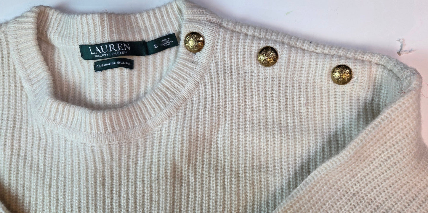 #112 - Lauren Ralph Lauren Cream Cashmere Blend Sweater, Women's Size S,VGUC