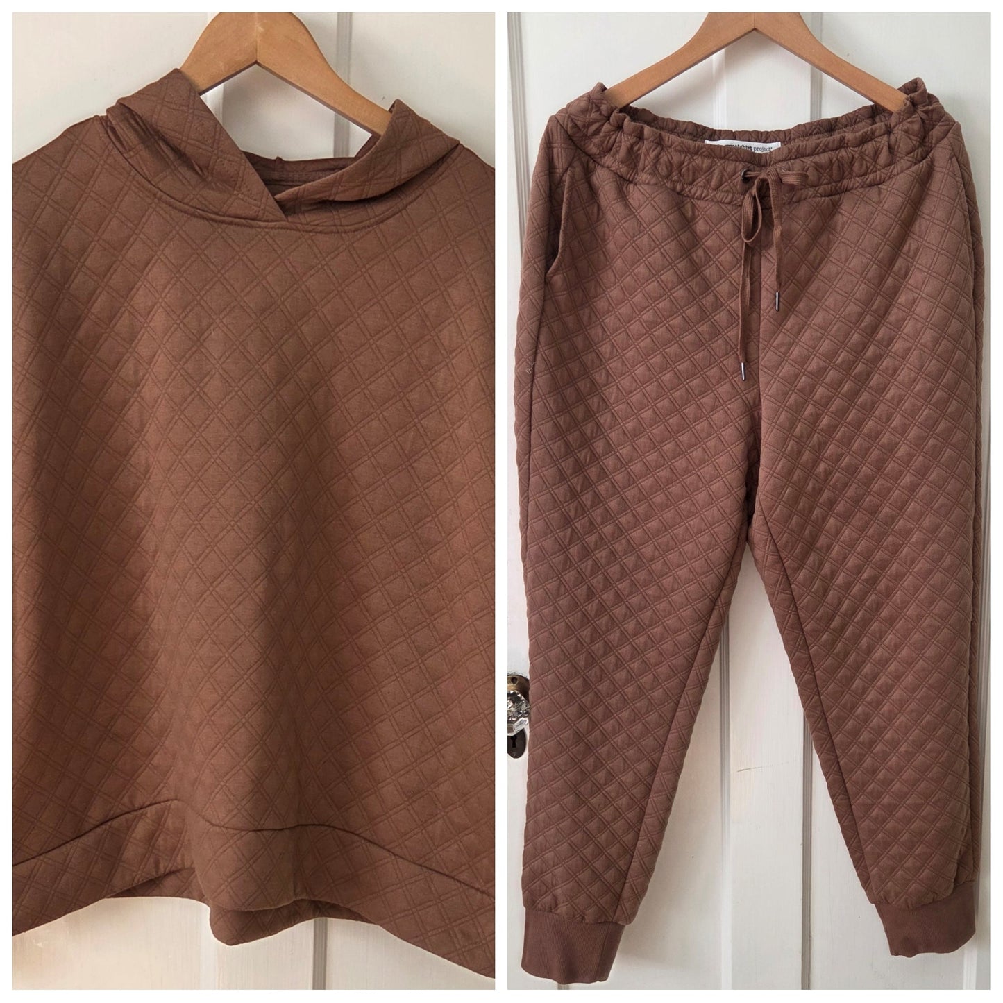 #112 - The Sweatshirt Project Brown Quilted Two Piece Sweatsuit, Women's Size 1X, EUC