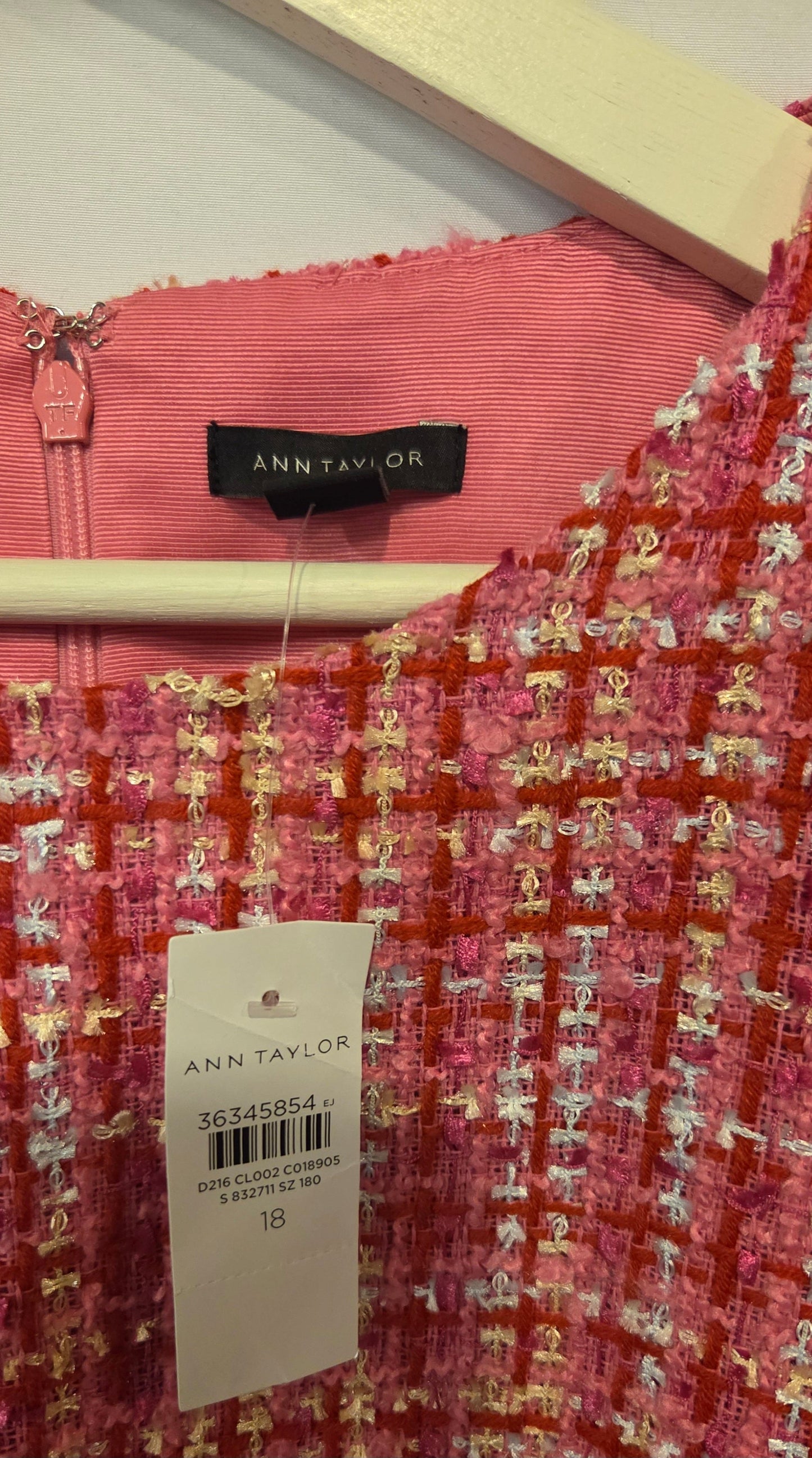 #112 - Ann Taylor Pink Tweed Dress, Womens Size 18, NWT