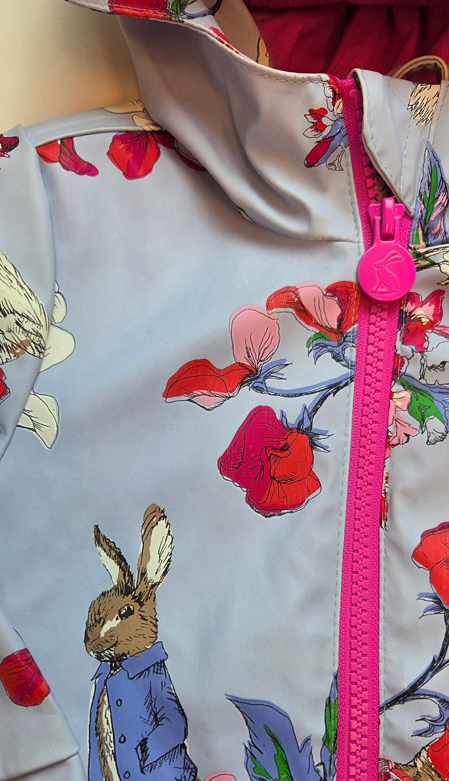 #152 - Joules "Right As Rain" Raincoat, Rabbits with Pink Zipper, Girls Size 2Y