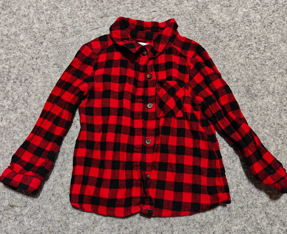 #7 Red Buffalo Plaid long sleeve, Cat & Jack, 2T