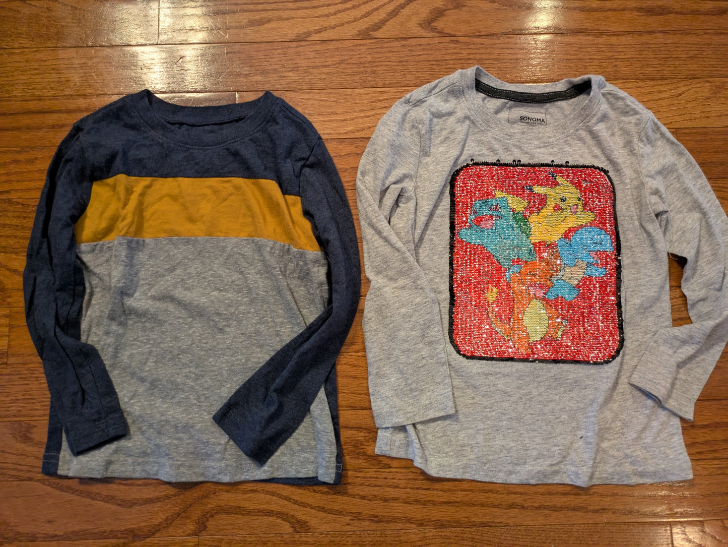 #90 long sleeve tees - 4T Boys - Pokemon and striped