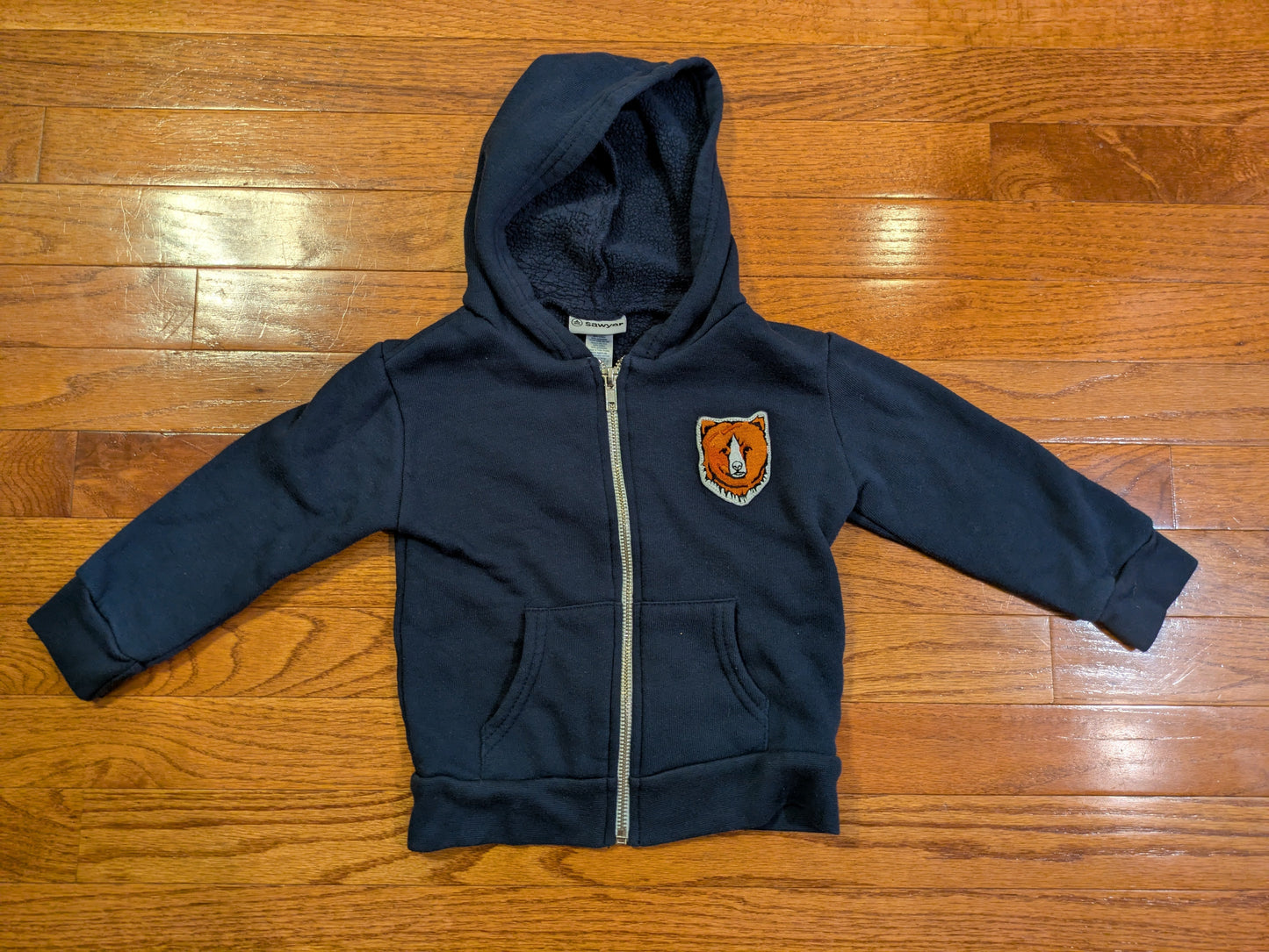 REDUCED #90- Sawyer, 2T Boys - navy hoodie with bear patch