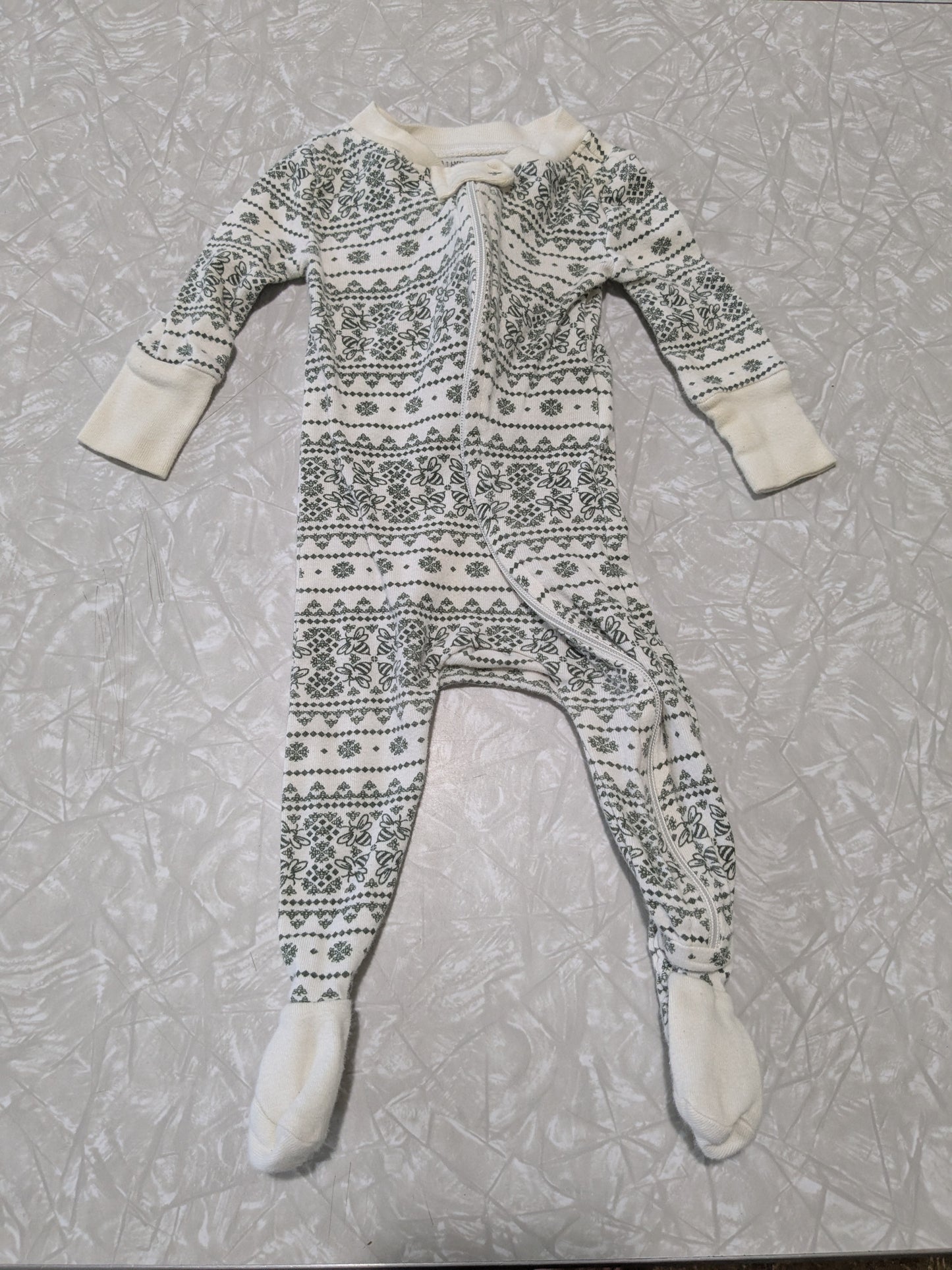 #61 Burt's Bees 0-3mo One Piece Pajama Green & Cream