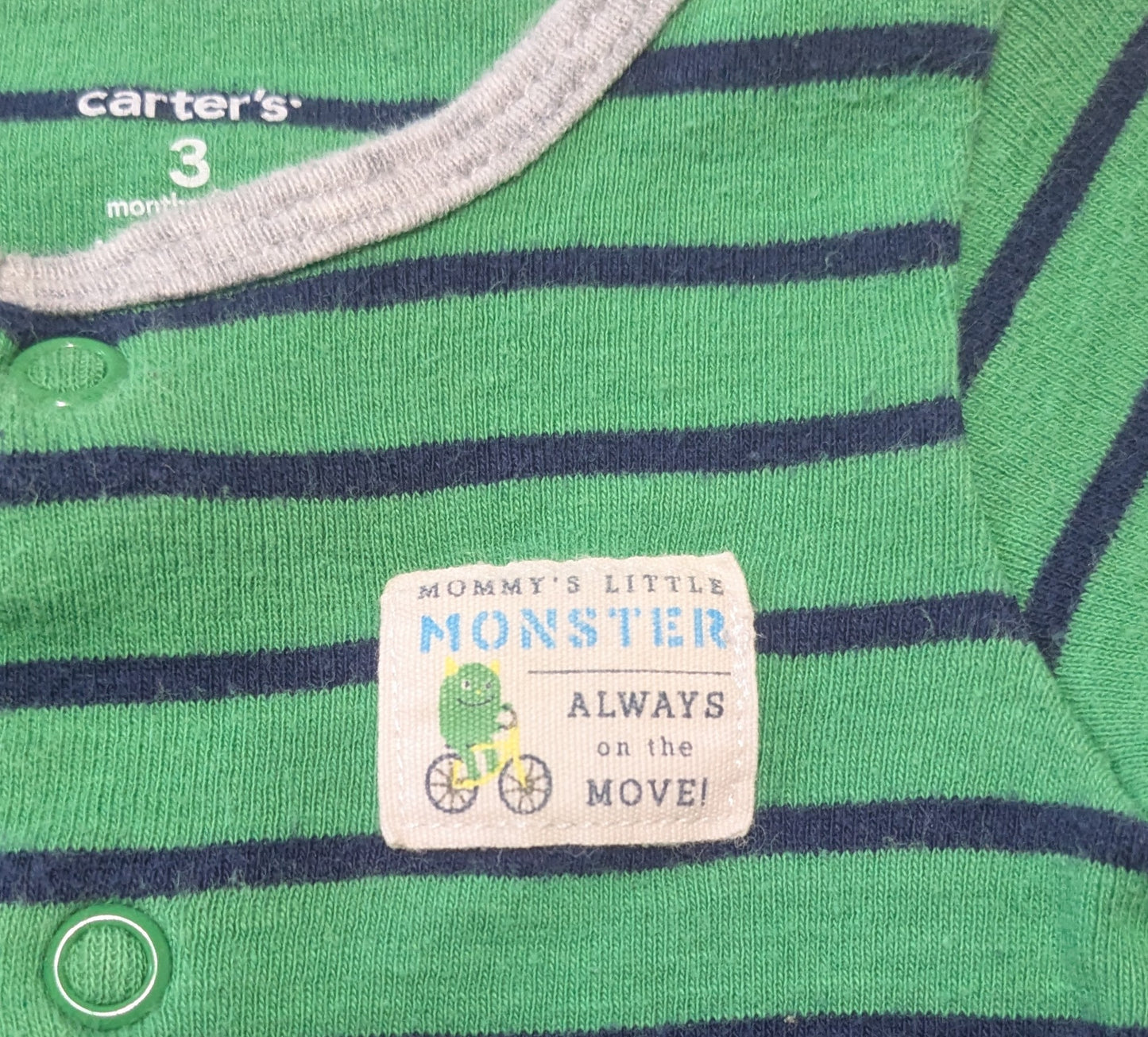 #61 Carters 3mo Green Stripe Pajama