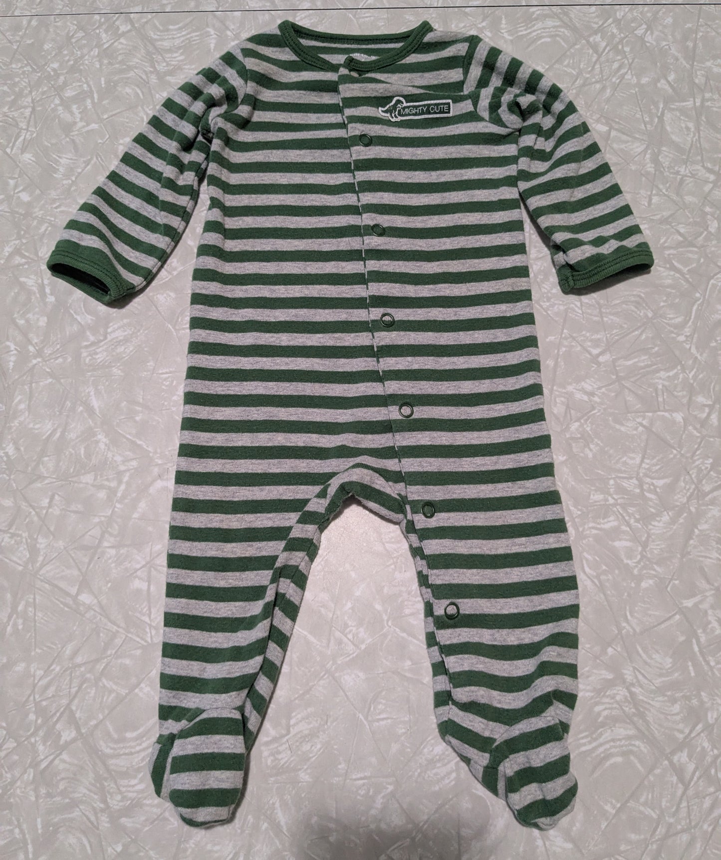 #61 Carters 6mo Green Stripe Dino Pajama