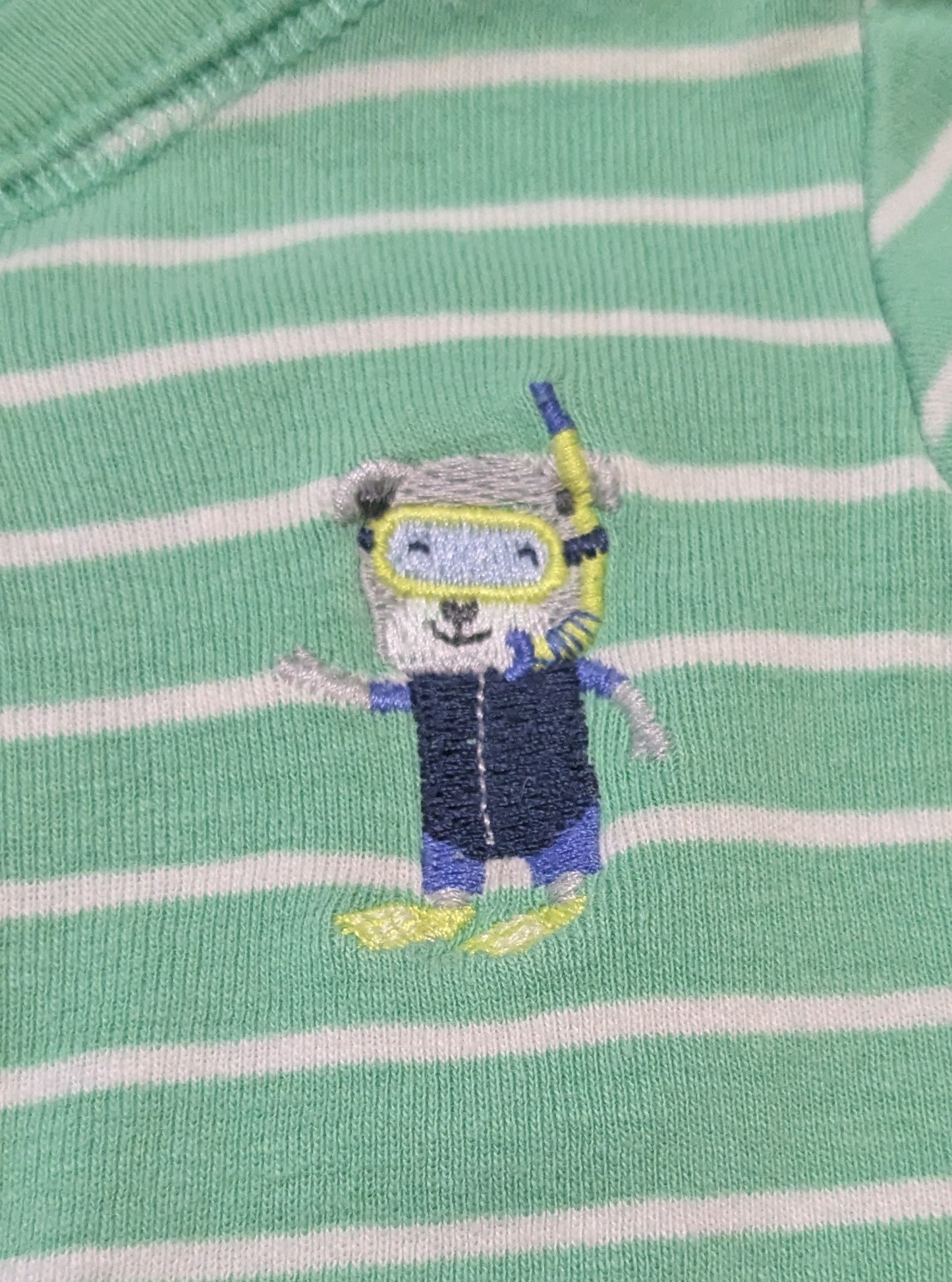 #61 Carter's 6mo Green Stripe Scuba Dog One Piece