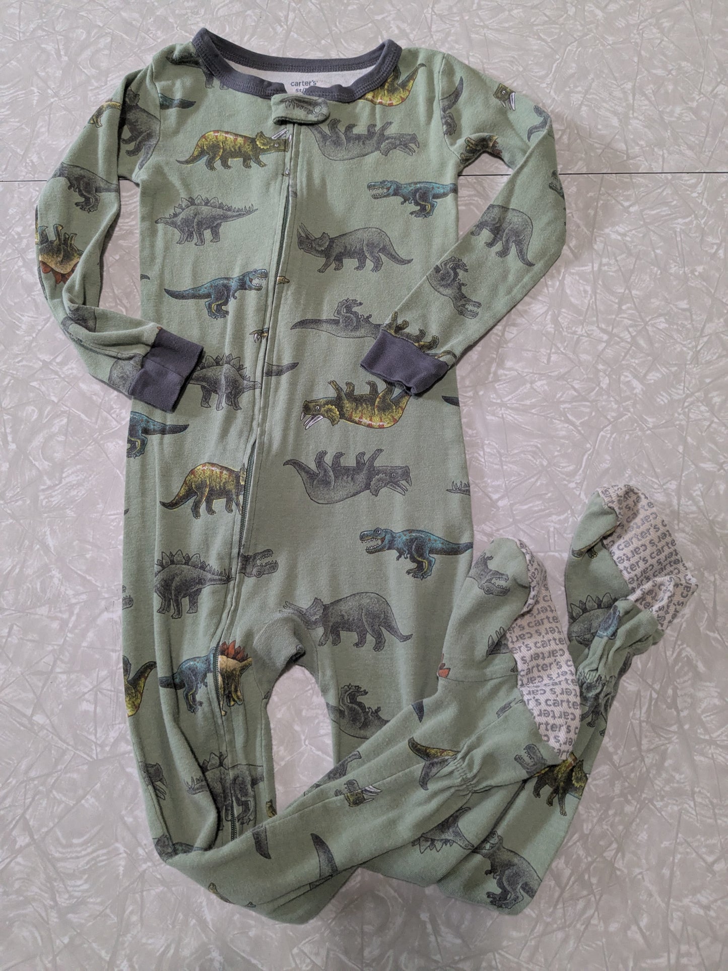 #61 Carter's 5T Green Dinosaur One Piece Pajamas
