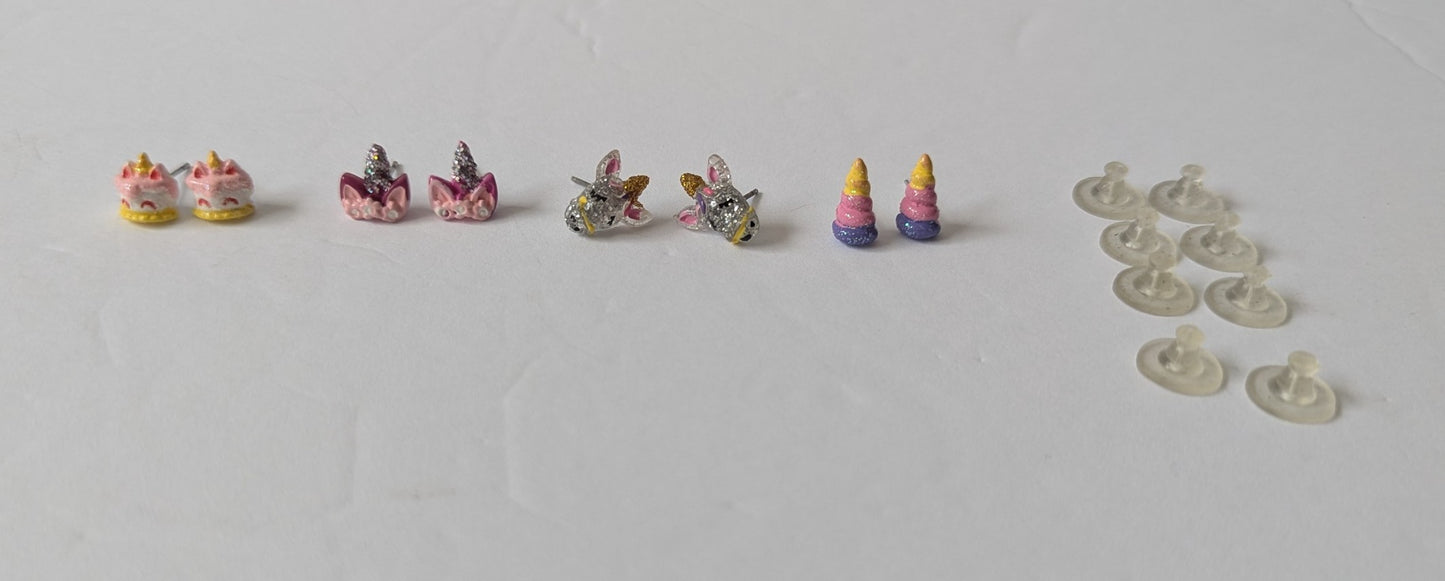 #17 4 pairs of unicorn earrings with rubber backers