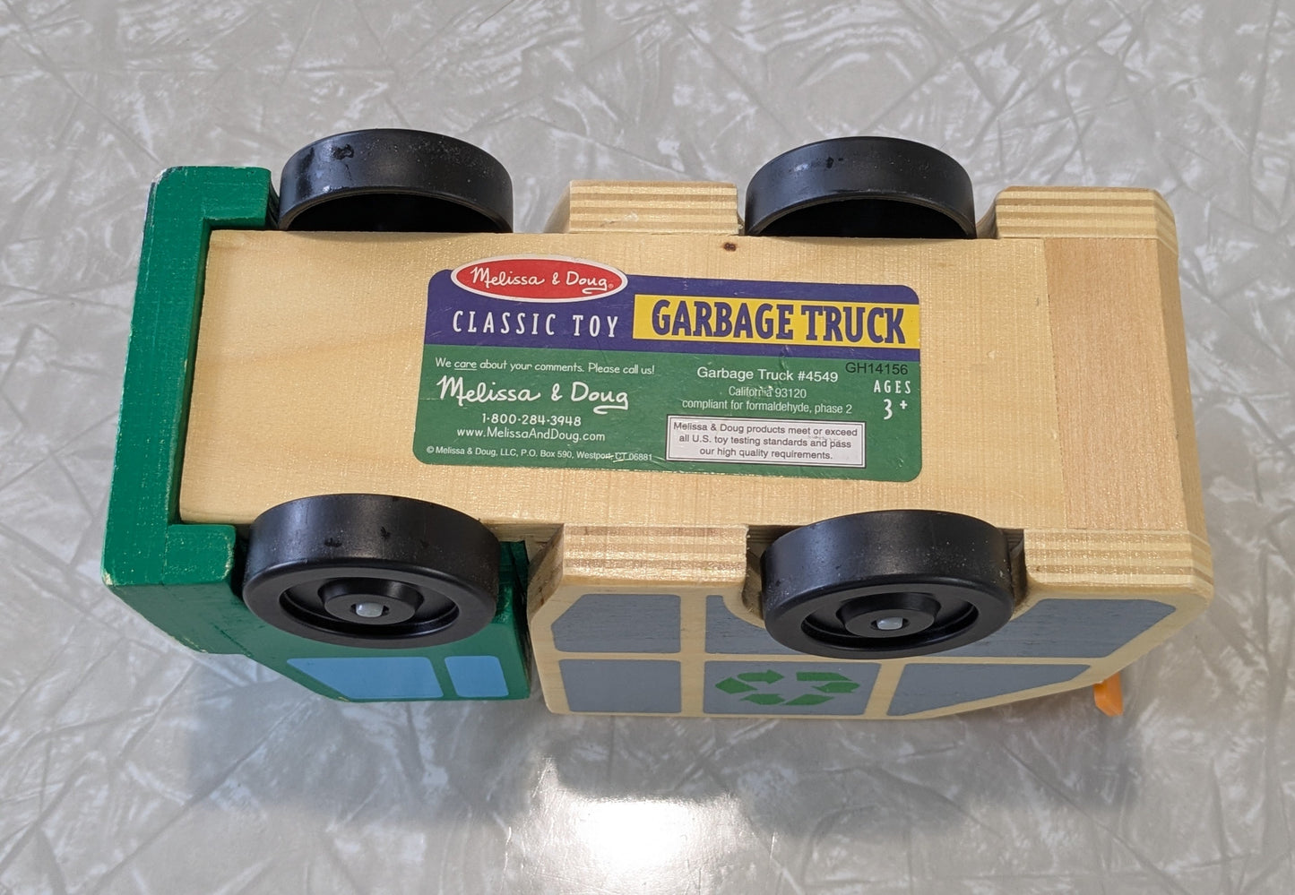 #61 Melissa & Doug Green Wooden Recycling Garbage Truck