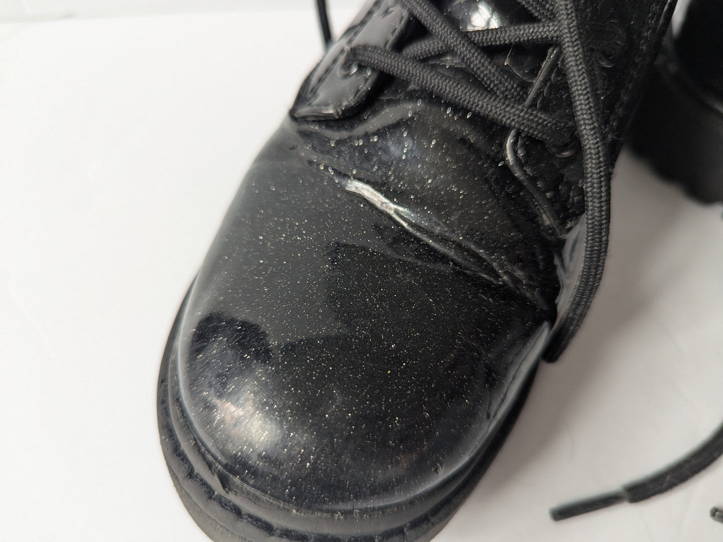 #17 Girls Art Class Black Patent Sparkle Boots, Size 1 VGUC