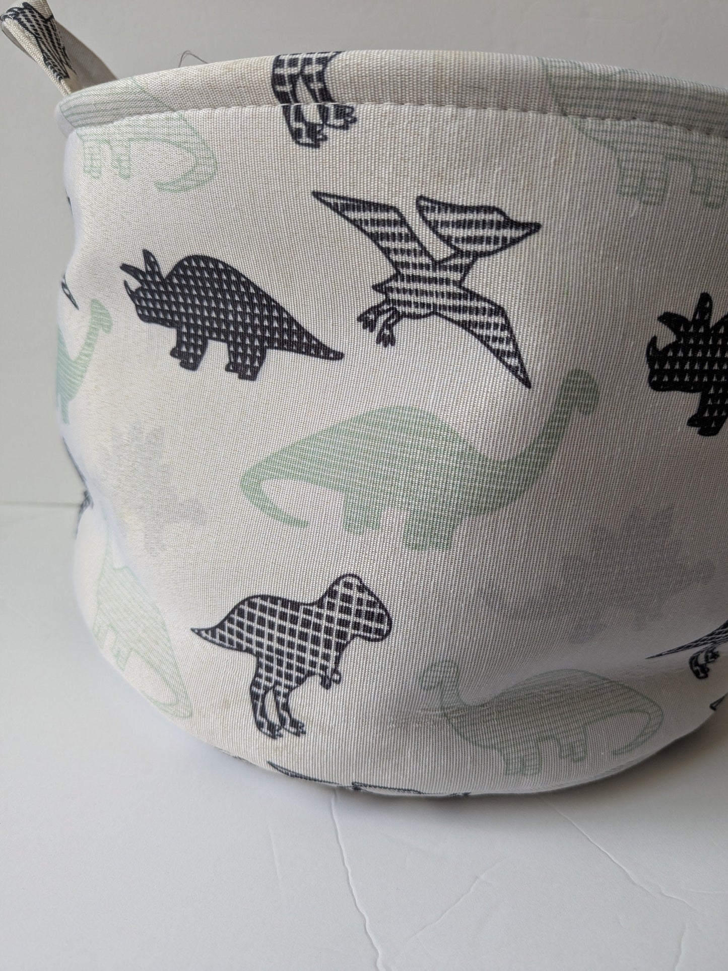 #17 Dinosaur Round Basket with blue/white striped lining