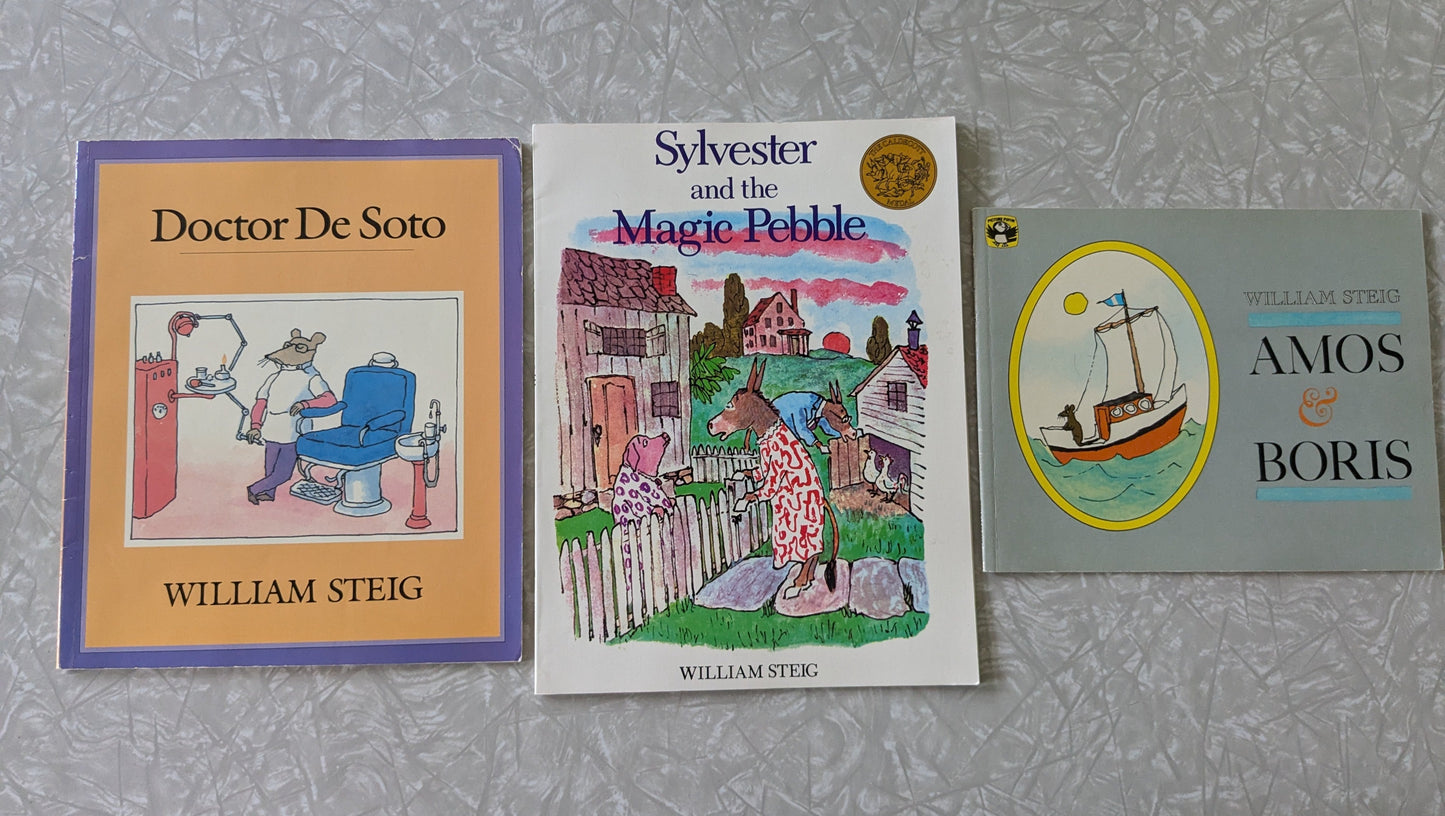 #61 William Steig Paperback Books - Dr. DeSoto, Sylvester and the Magic Pebble, Amos and Boris