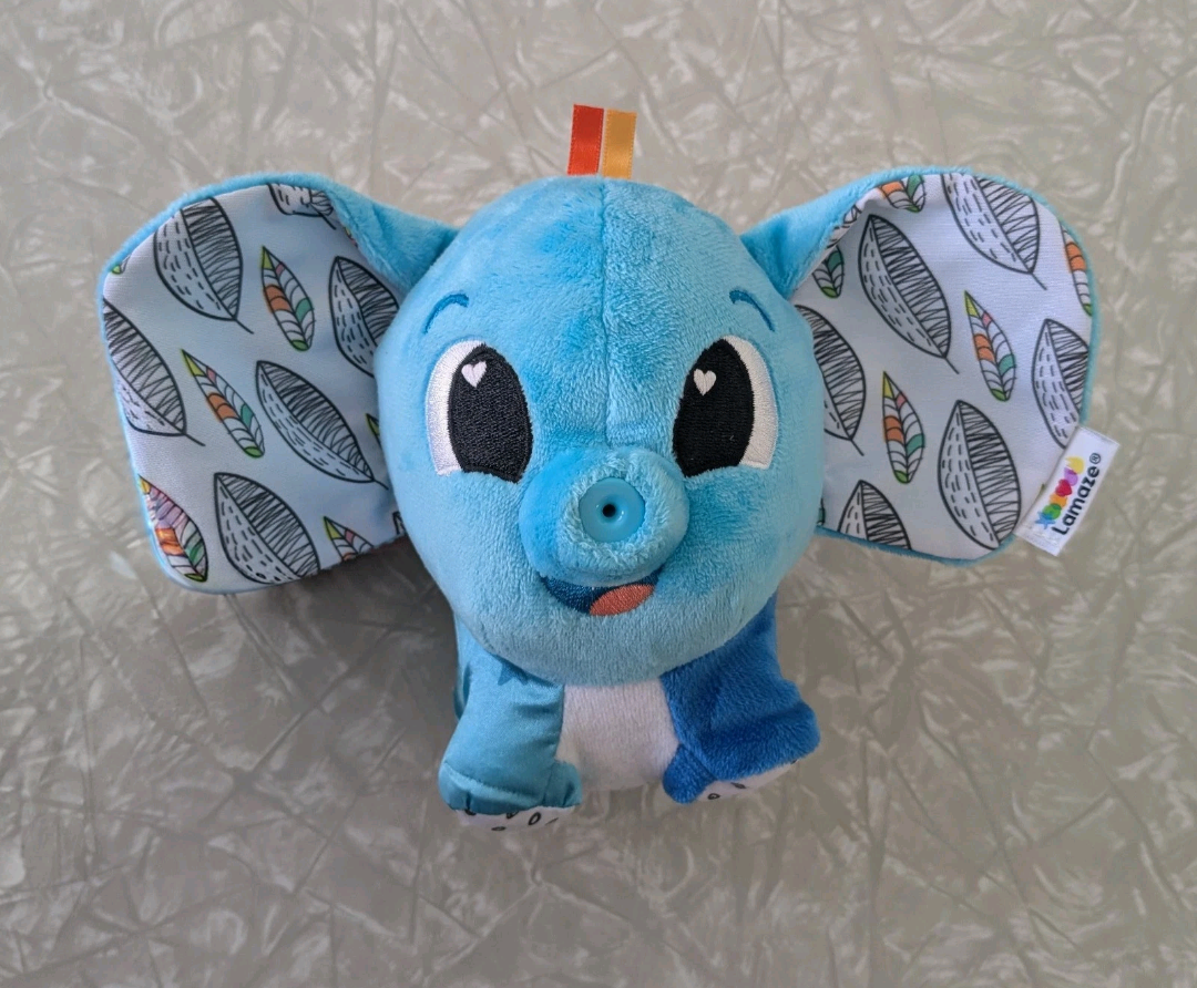 #61 Lamaze Puffaboo 5” Elephant Plush Sensory Toy Squeak Crinkle Ears Blue