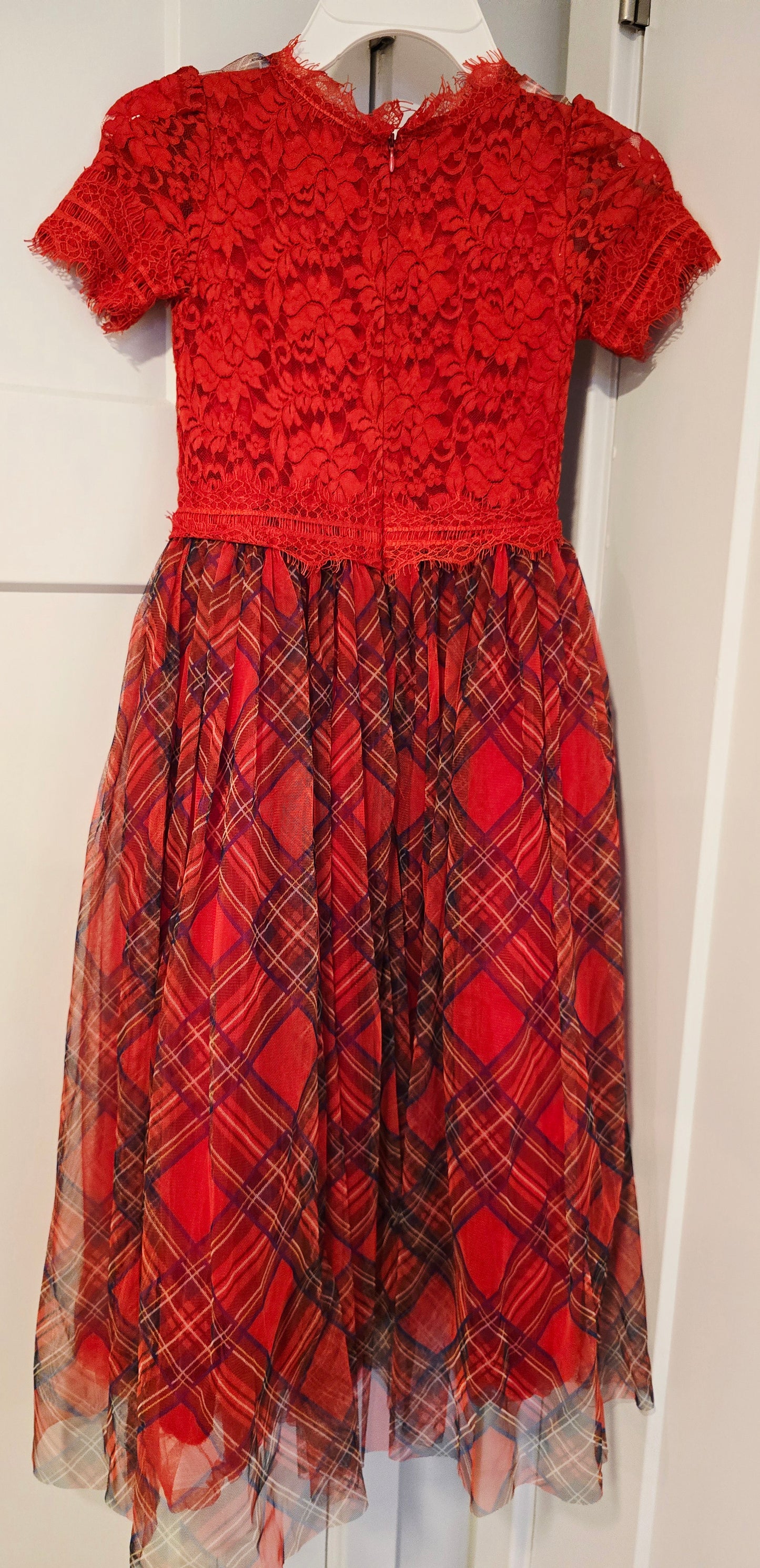 #131 Trish Scully Girls Tartan Red long dress sz 6