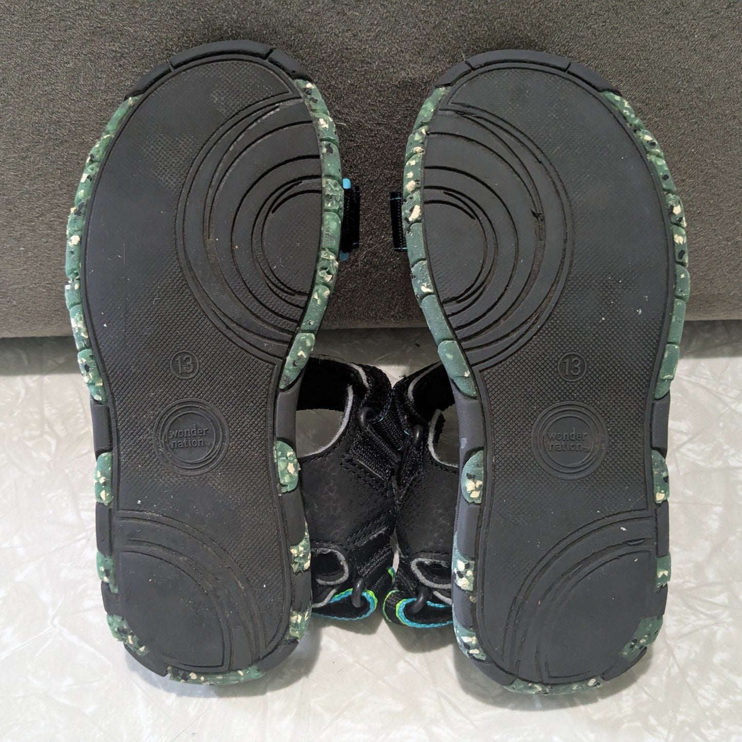 #61 Boys 13 Sandals Black Blue Lime Green