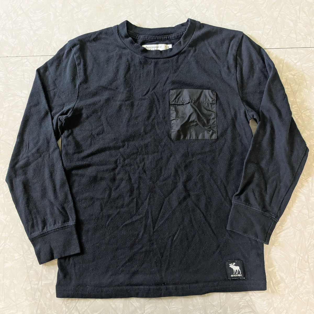 #61 Abercrombie Kids 7/8 Long Sleeve Black Pocket Tee