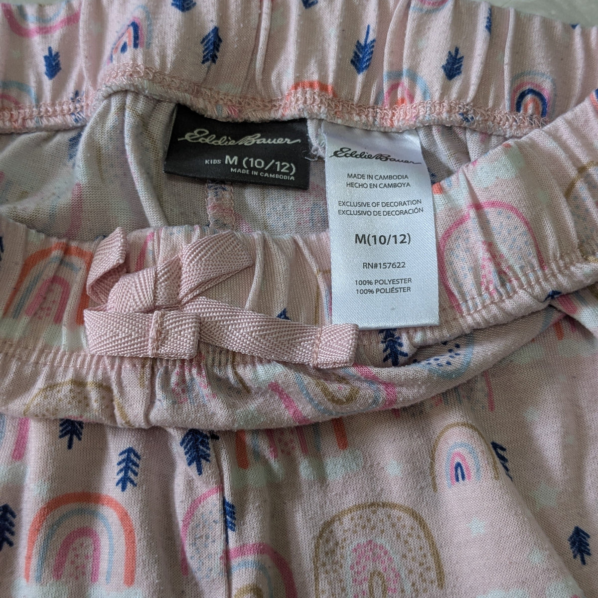 Eddie Bauer Girls 10/12 Lightweight Pajama Pants Pink Rainbow