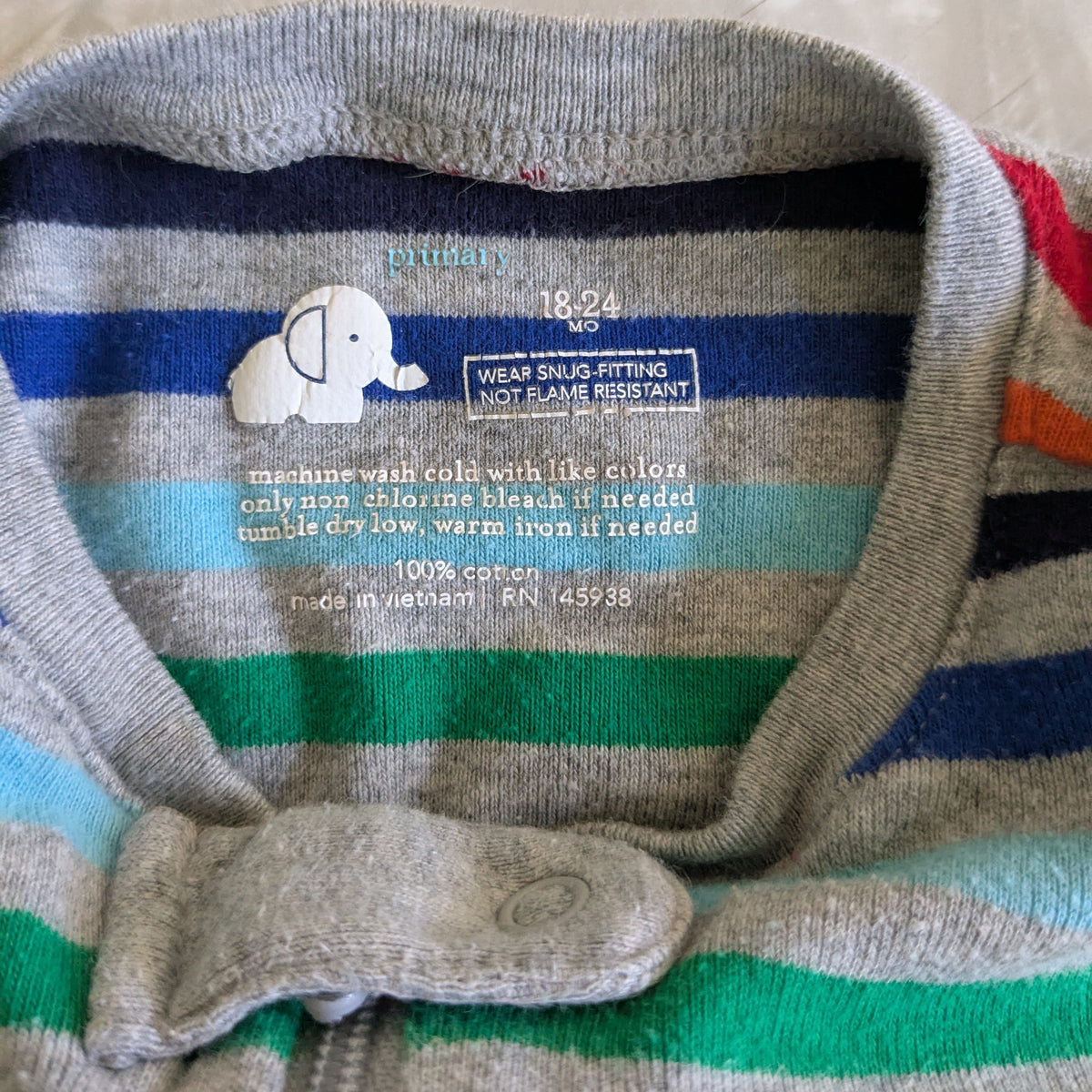 #61 Primary 18-24mo Rainbow Stripe Sleeper Pajama