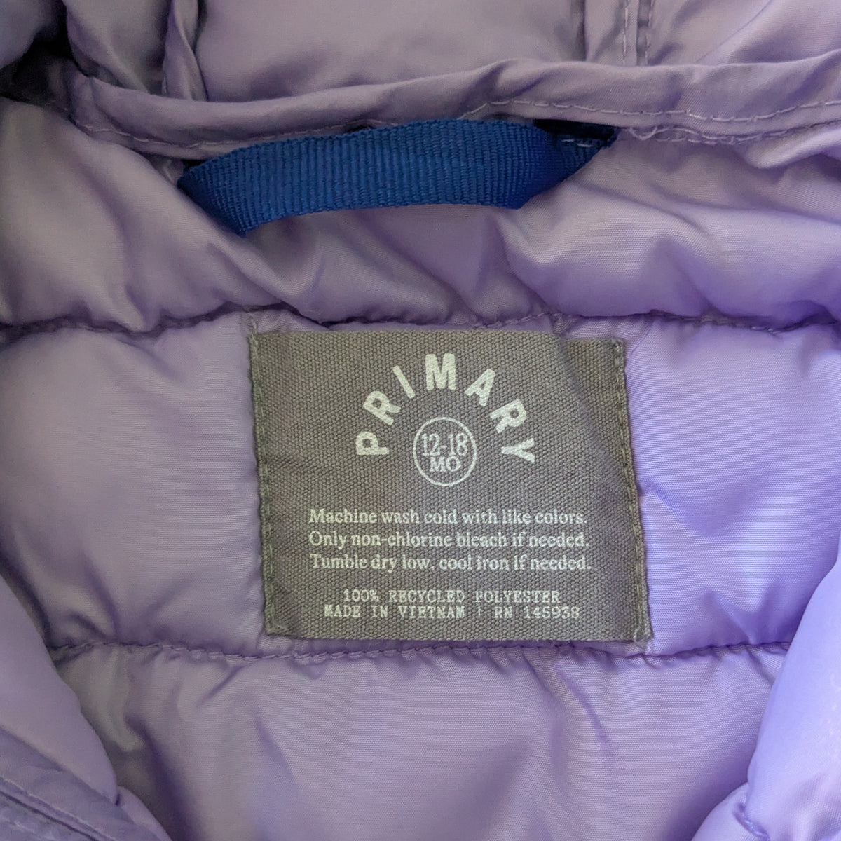 #61 Primary 12mo Lightweight Purple Puffer Jacket