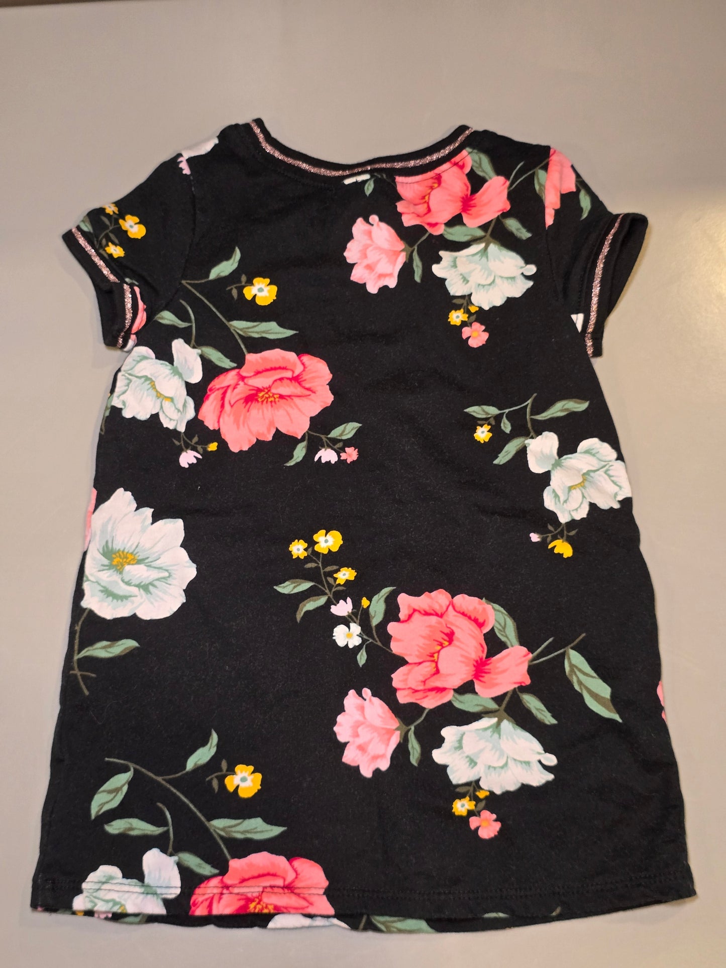 #131 Old Navy black shift dress with flowers girls size 2T
