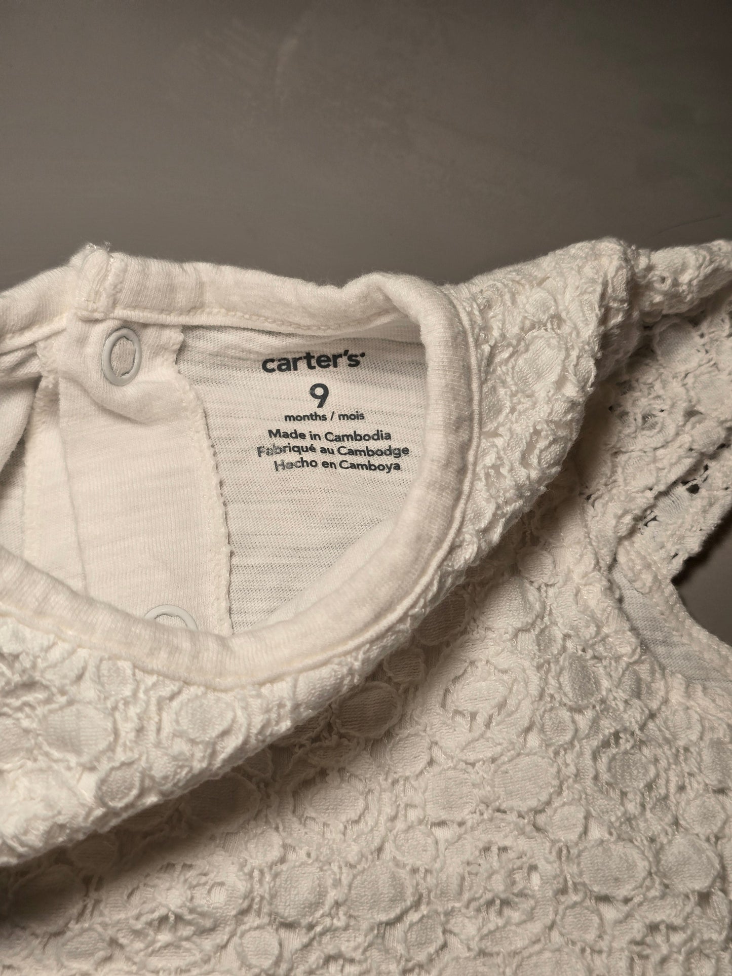 #131 Carter's lace top white dress onesie girls sz 9M