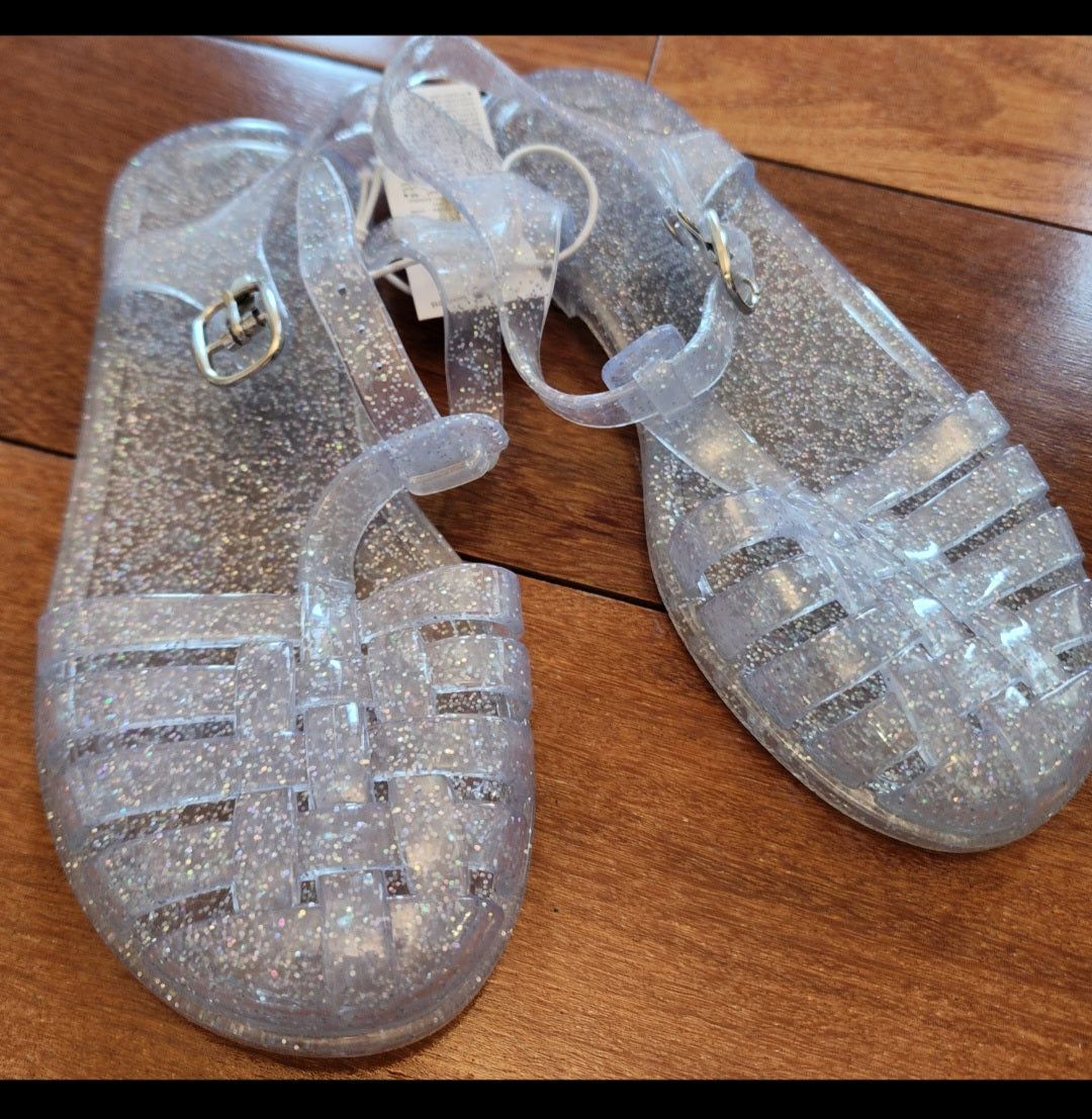 #135 girls size 12 clear glitter Old Navy jelly sandals NWT